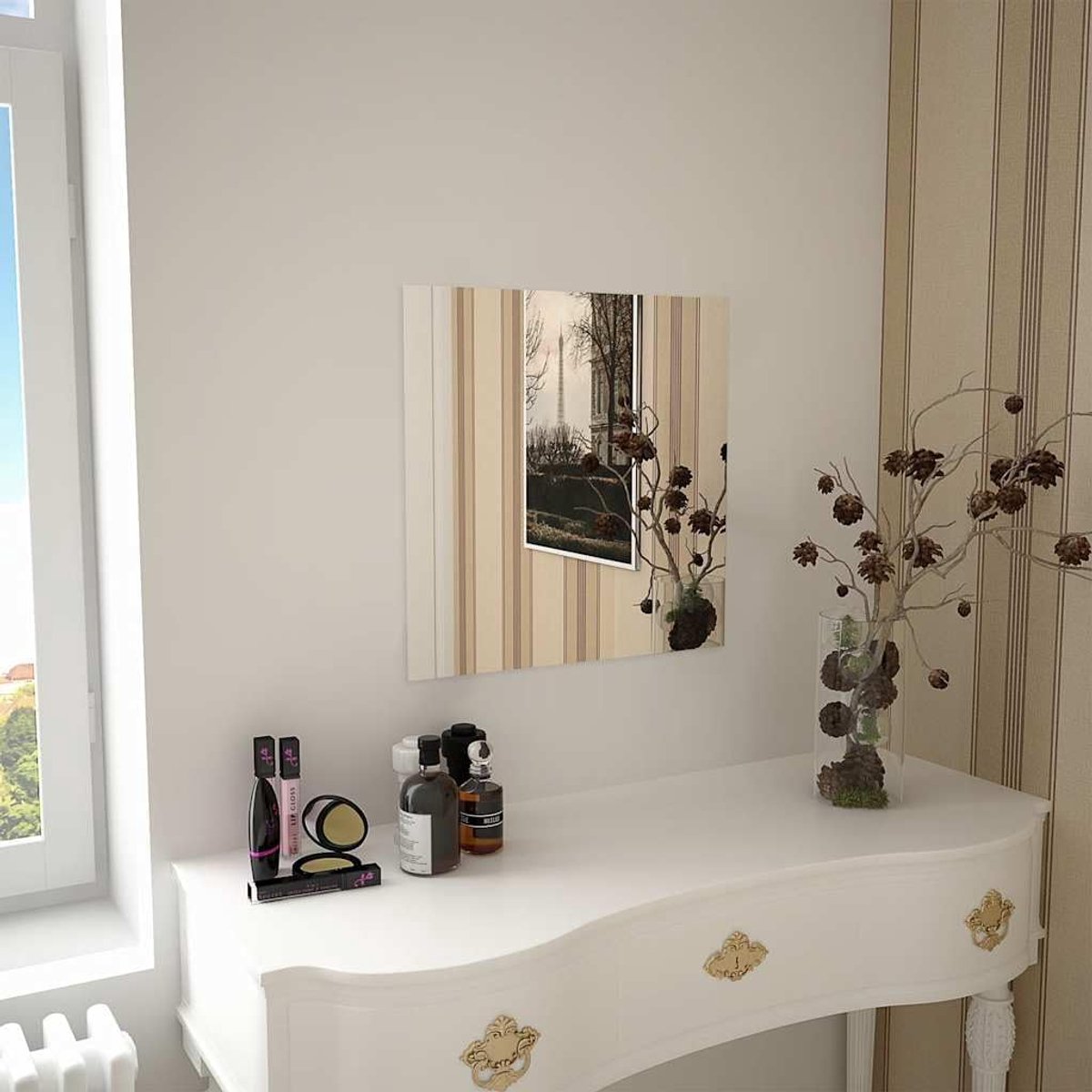 Wandspiegel 50 x 50 cm vierkant glas voor slaapkamer woonkamer kleedkamer met minimalistische esthetiek en geslepen rand, eenvoudig te monteren, decoratie