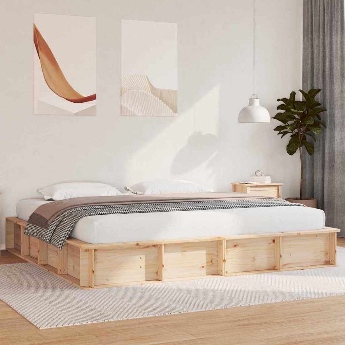 Grenenhouten platformbedframe modern minimalistisch naturel 200x200