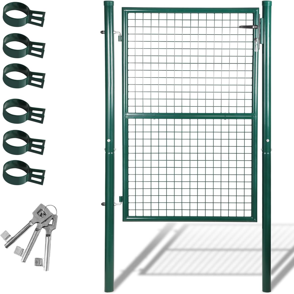 Tuinpoort, 150 x 100 cm, groen, tuindeur, hekdeur, binnenpoort van verzinkt staal, incl. slot, deurklink en 3 sleutels, hekpoort, omheining, weerbestendig, robuust en duurzaam