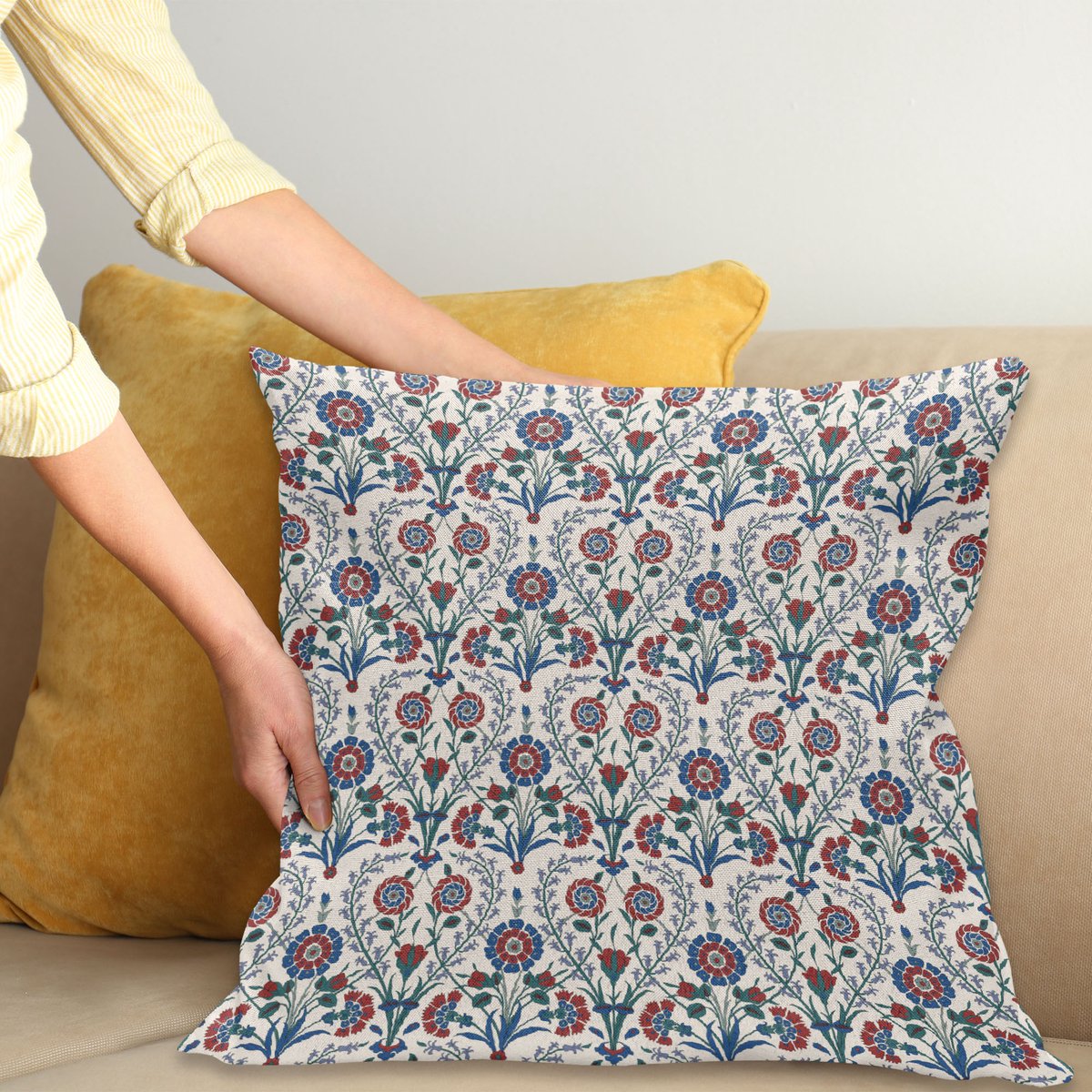 ABAKUHAUS Etnisch Kussenhoes, Altes Blumenblatt-Ornament, Digitale Print, Waterbestendig, Kleurecht, Wasbare Kussenhoes met Ritssluiting, 50 x 50 cm, Bordeaux Teal