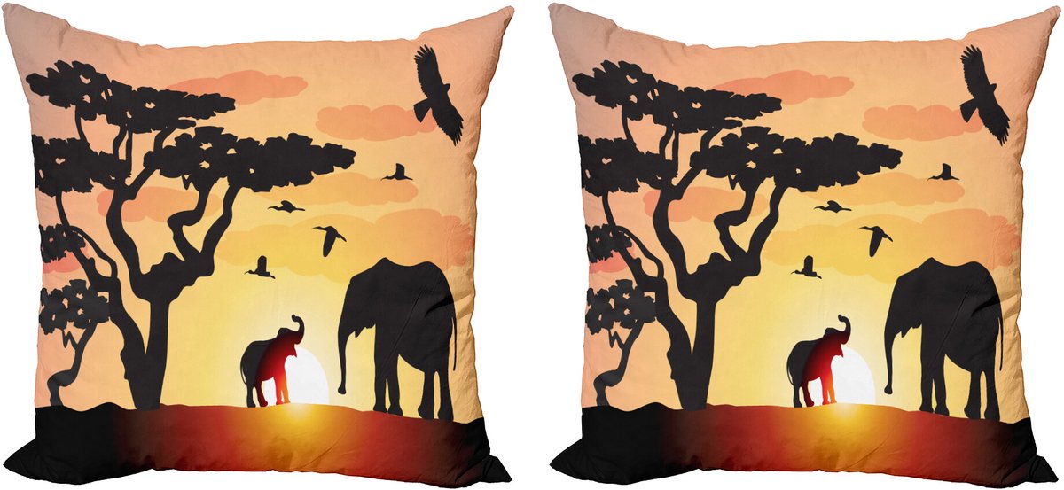 ABAKUHAUS Olifant Sierkussenhoes Set van 2, Zonsondergang Tierbaum, Modern Accent Dubbelzijdige Digitale Print, 50x50, Houtskoolgrijs Meerkleurig
