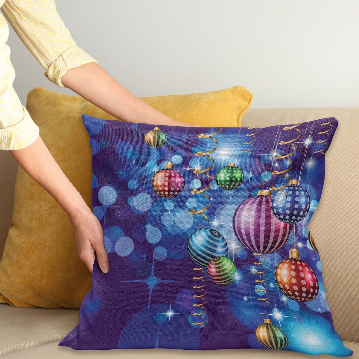 ABAKUHAUS Kerstmis Kussenhoes, Guten Rutsch ins Neue Jahr-Feest, Digitale Print, Waterbestendig, Kleurecht, Wasbare Kussenhoes met Ritssluiting, 40 x 40 cm, Meerkleurig