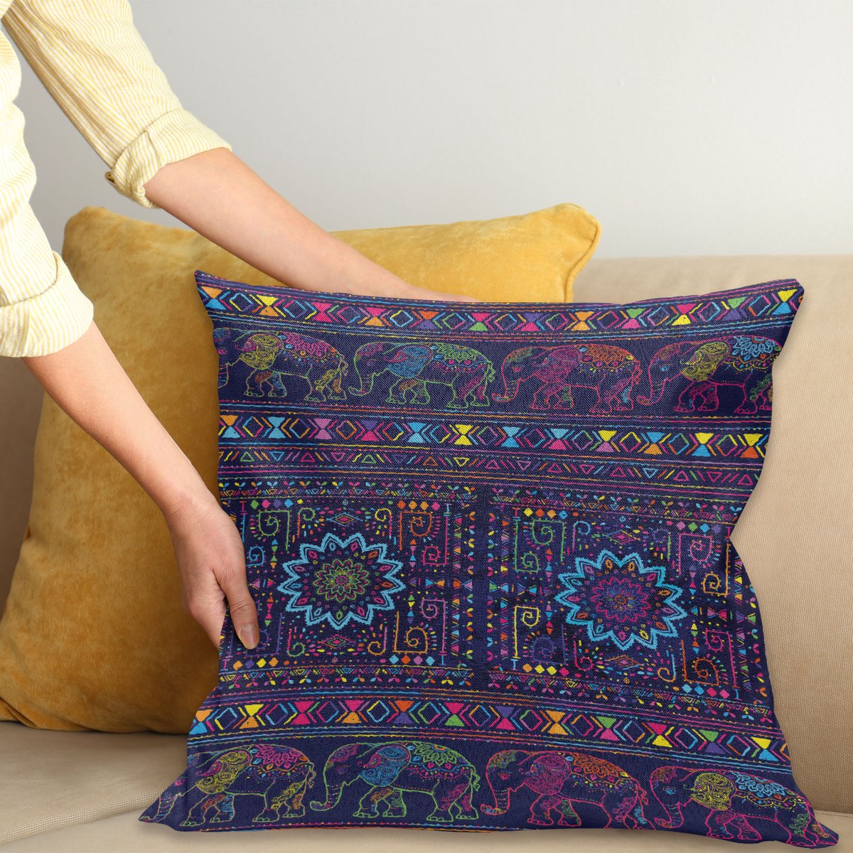 ABAKUHAUS Psychedelisch Kussenhoes, Hippie-Themen Dieren, Van Kleurechte Wasbare Stof, Dubbelzijdige Print met Stevige Ritssluiting, 45 x 45 cm, Meerkleurig