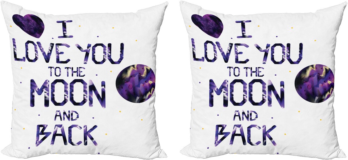 ABAKUHAUS Ich Liefde dich Sierkussenhoes Set van 2, Universum Maan Hart, Modern Accent Dubbelzijdige Digitale Print, 40x40, Dunkelviolett