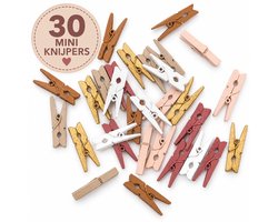 Mini Knijpers Vintage - 30 Kleine Knijpertjes voor Kaarten - Mini Knijpertjes Hout