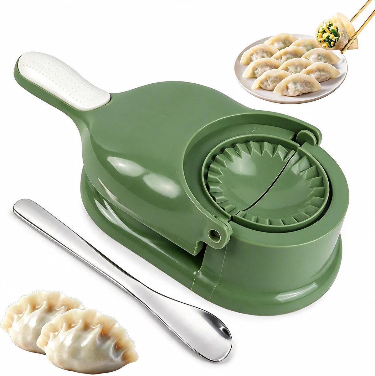 2-in-1 Dumplingmaker met roestvrijstalen lepel, groen