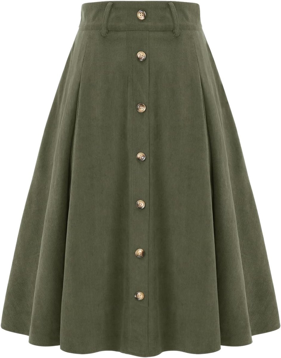 Rok voor dames, halflang, cordrock, A-lijn, vintage rok, platte rok, basic casual hoge taille, vrijetijdsrok met zakken