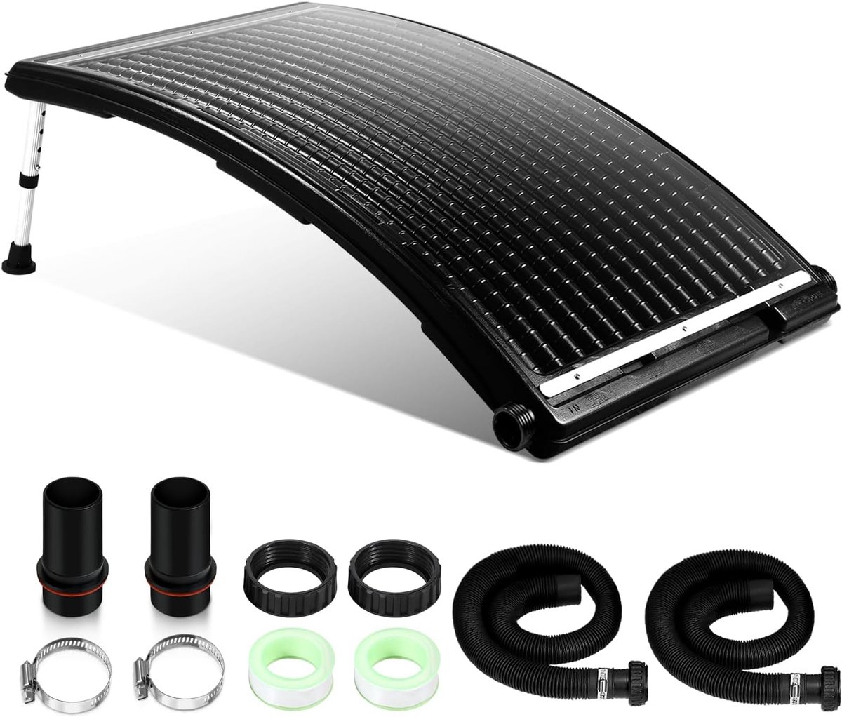 Zwembadverwarming, zonnecollector, zwembad, 110 x 65 x 15 cm, zonneverwarming, 10.000 l/u, 38 mm aansluiting, uitbreidbaar, zonne-installatie voor warm water, tuindouche, zwembad