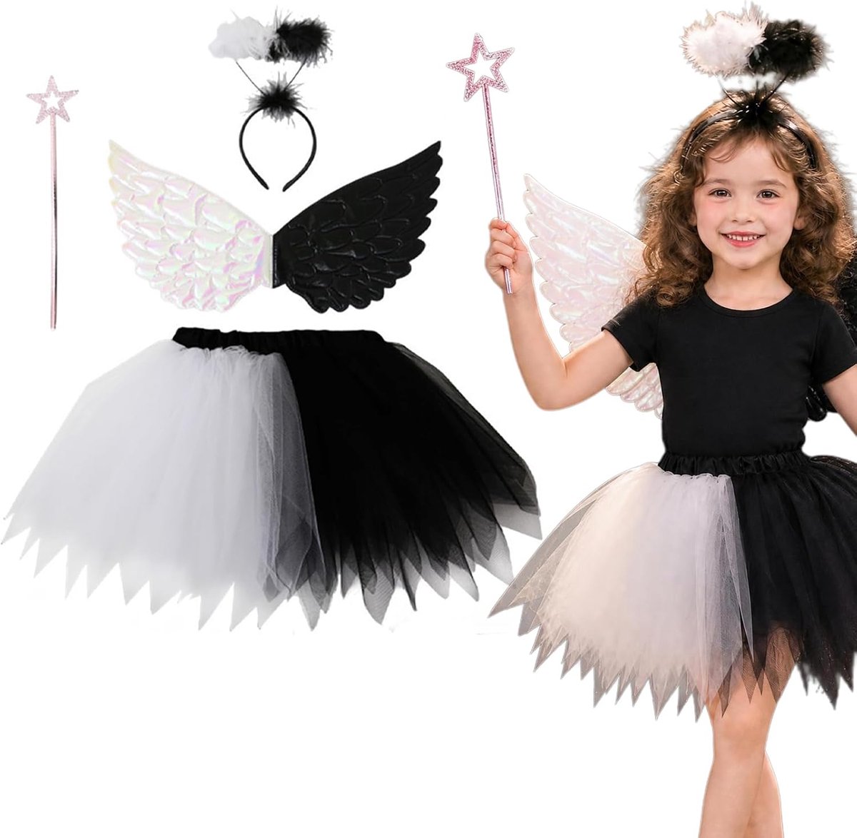 4-delig Halloween-kostuum voor kinderen, feeënkostuum voor meisjes, prinsessenjurk