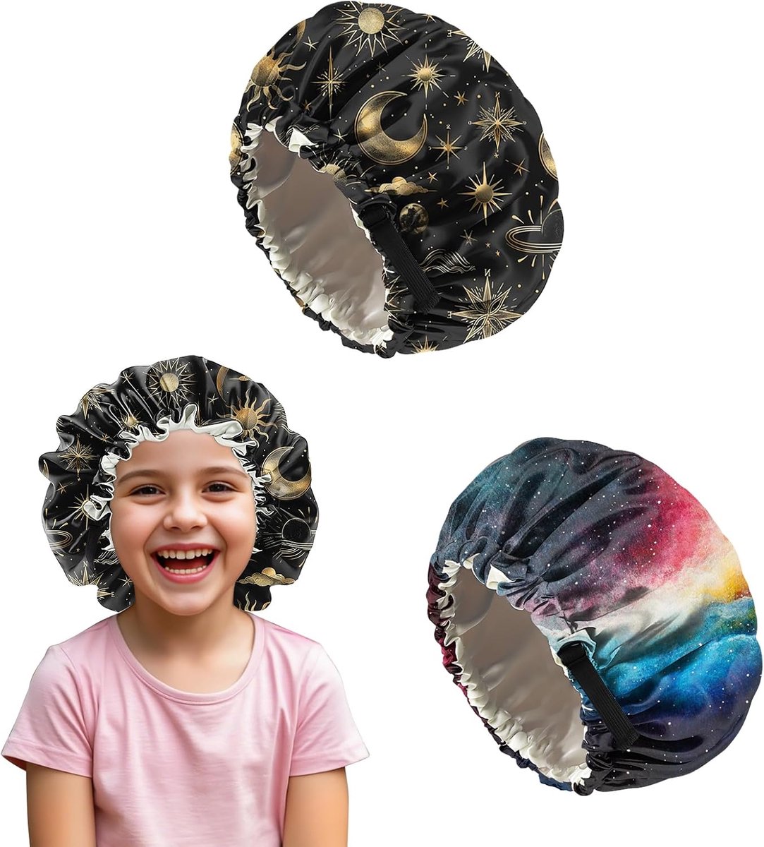 2 STKS Kids Bonnets voor Meisjes Jongens Satijnen Haar Bonnet Verstelbare Dubbellaags Zijde Kind Nachtslapen Cap Leuke