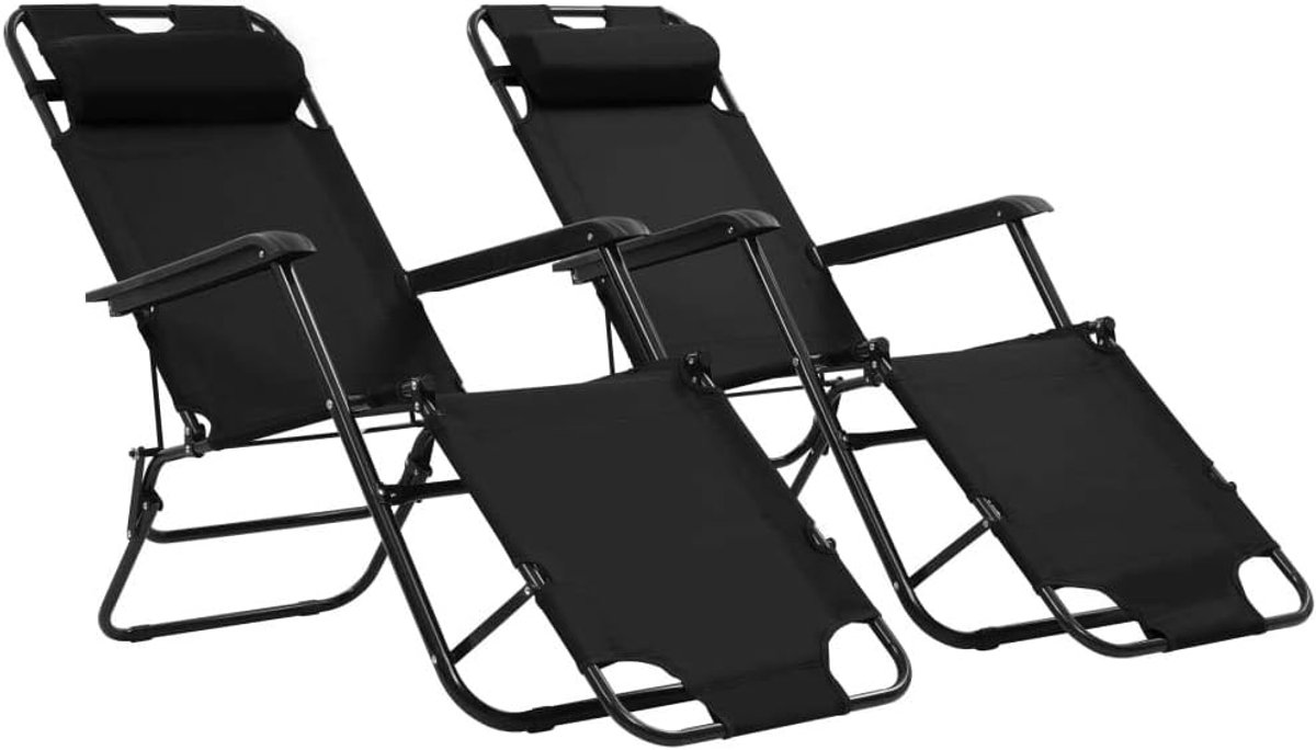 2 stuks ligstoelen, relaxstoel met voetsteunen, zwart, 175 x 61 x 87 cm, klapstoel, tuinligstoel, inklapbaar