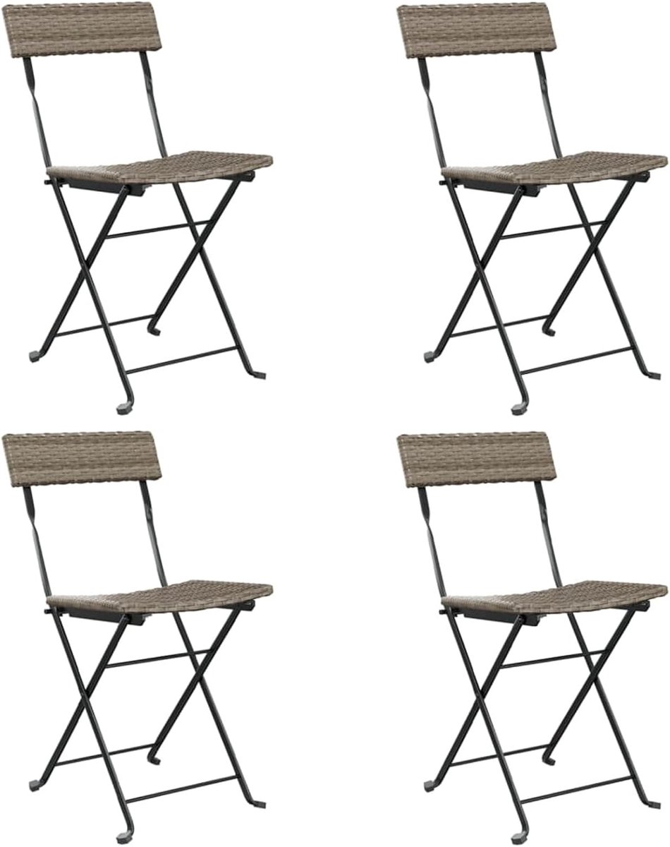 4 STK. Bistrostoelen, rotan, klapstoelen, tuinstoelen, terrasstoelen, eetstoelen, grijs