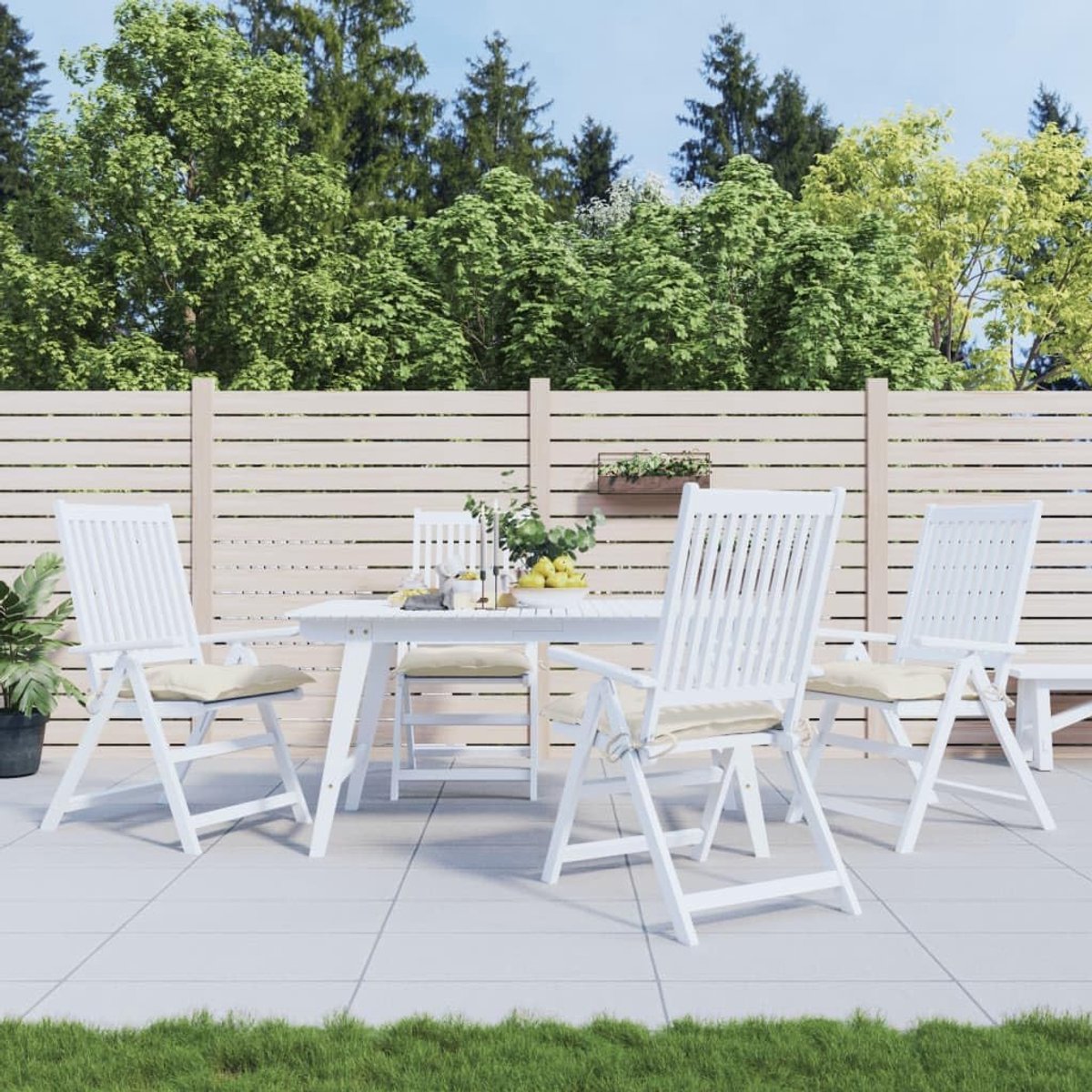 Stoelkussen 4 stuks. Crèmewit 50x50x7 cm Oxford stof Outdoor Zitkussen met antislip koorden, ademend en waterafstotend voor tuinmeubelen, krukken en poef