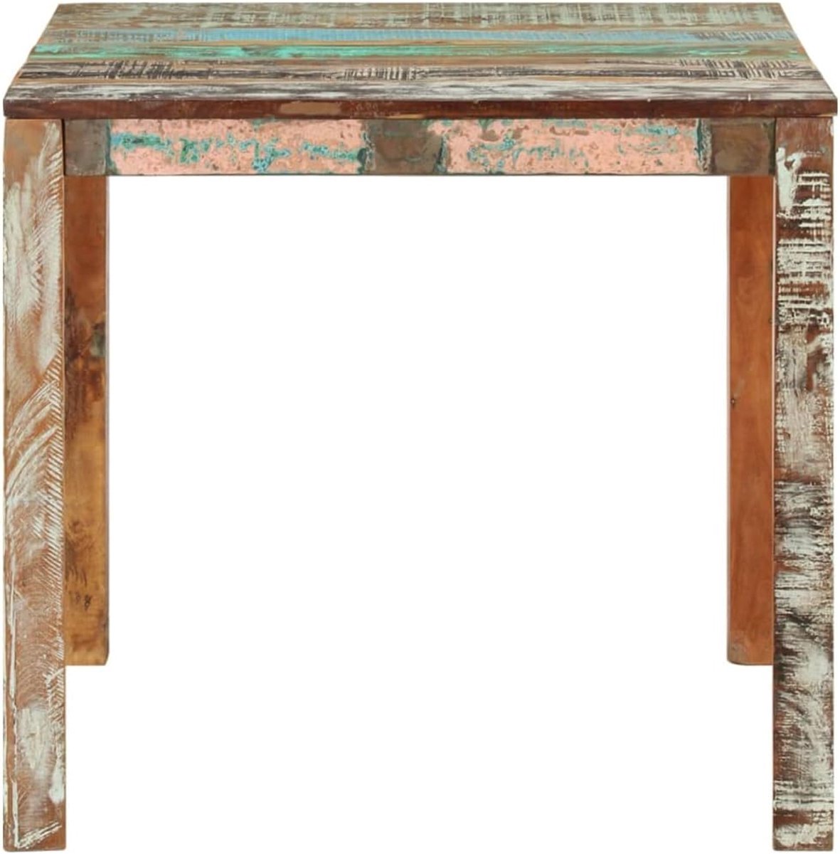 Eettafel van massief oud hout, 82 x 80 x 76 cm, rustieke houten tafel van gerecycled teak, mango, grenen en beuken met verschillende kleuren in blauw, groen, crème