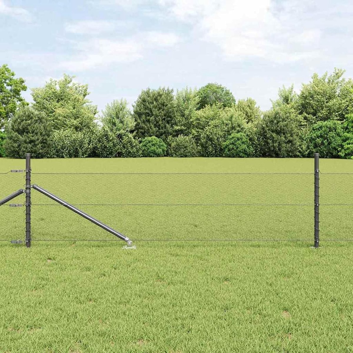 Zeshoekig hek grijs 0,5 x 50 m, hekpalen met spike 13 stuks Ø 32 mm 80 cm verzinkt staal, hekstangen metalen palen voor draadhekken tuinhek binnenplaats wilgenhek buitenbereik 3353259