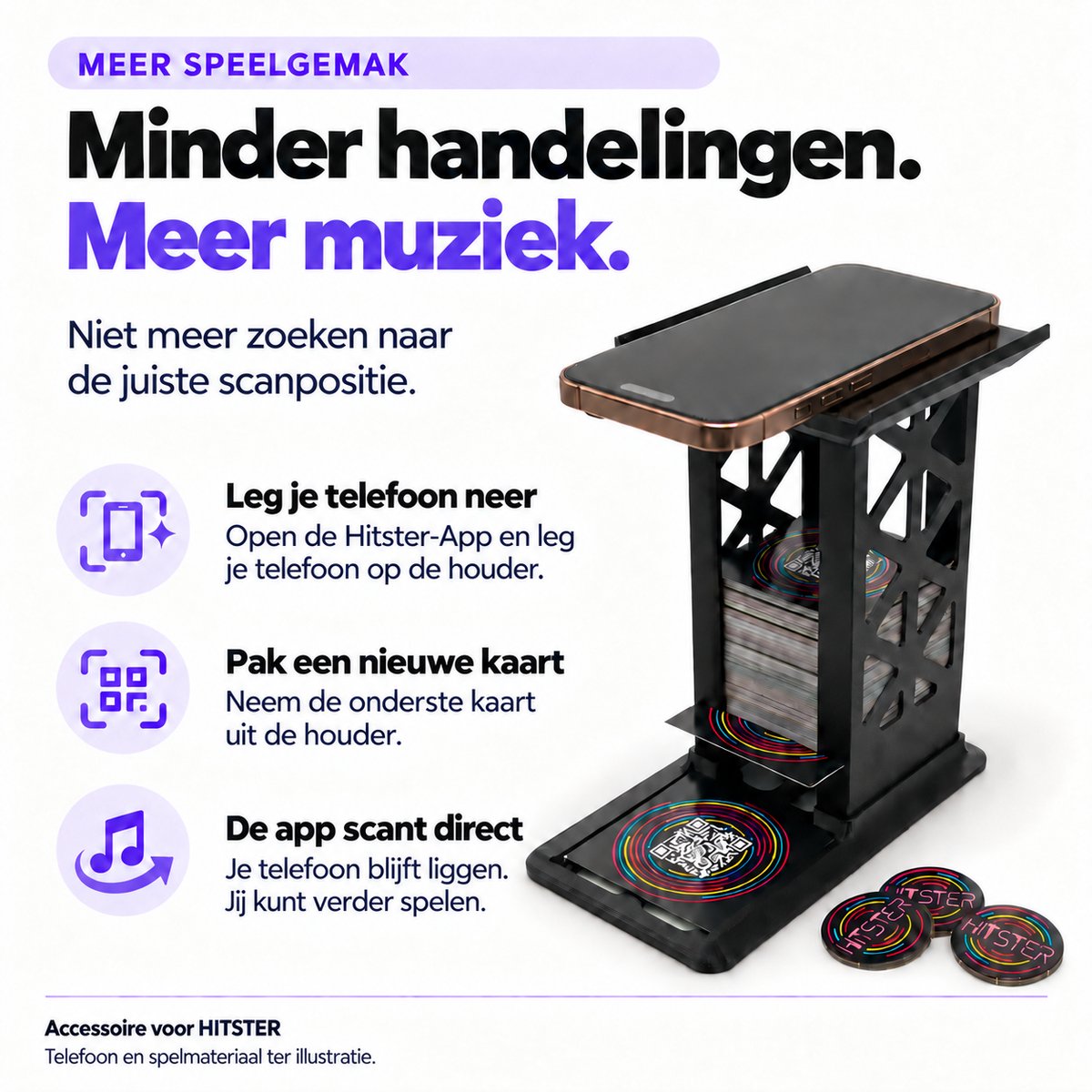 Kaarthouder Geschikt voor Hitster - Hitster uitbreiding - Compacte Kaarthouder met Geïntegreerde Telefoonstandaard - Geschikt Voor Hitster - Guilty Pleasures - Hitster - 100% NL - Hitster - Summer Party! en Meer! — cadeau in Partyspellen - foto 2