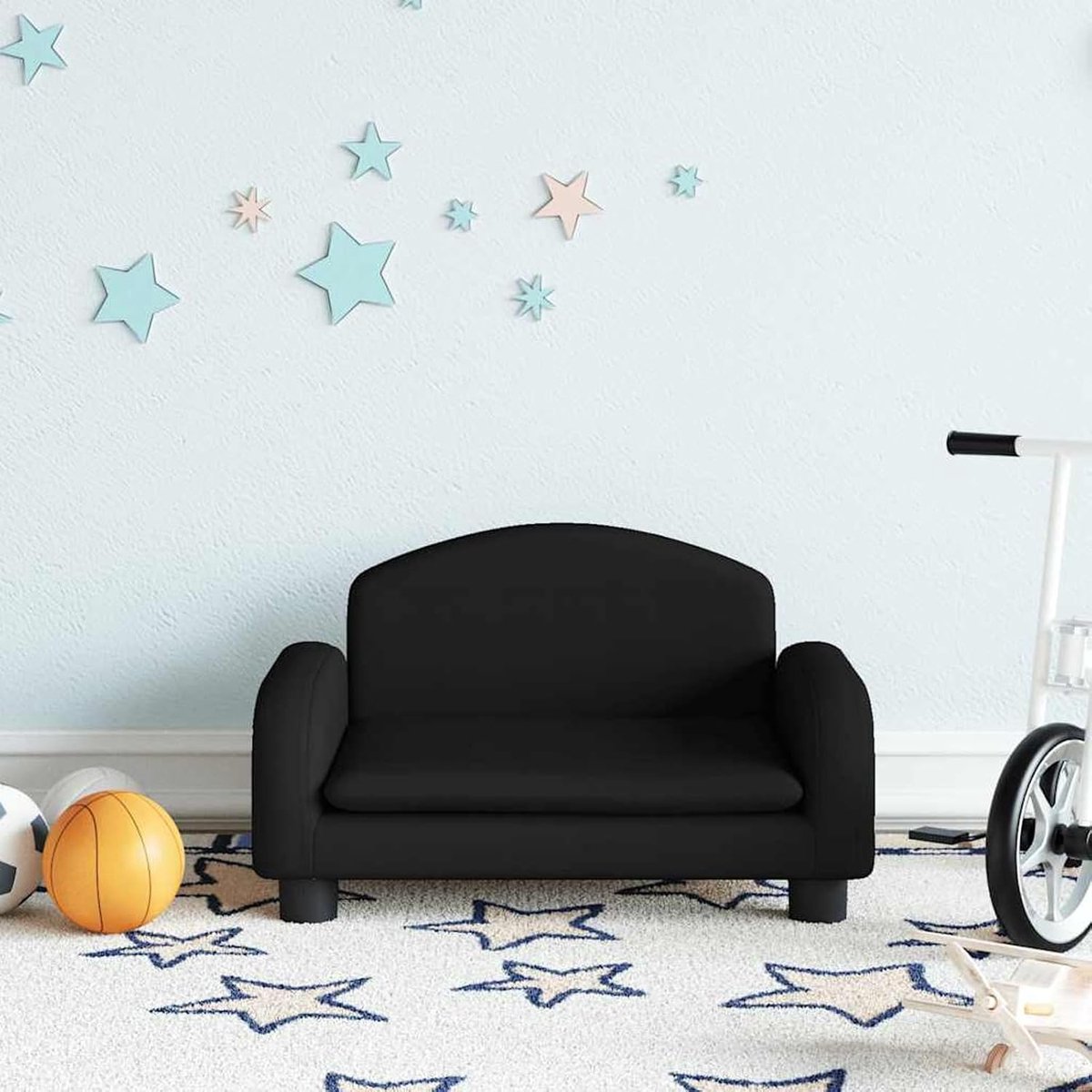 Kinderbank, zwart, 50 x 40 x 30 cm, stof, kinderbank, mini-sofa, leesbank voor kinderkamer, speelkamer, logeerkamer, slaapgedeelte, 3196373