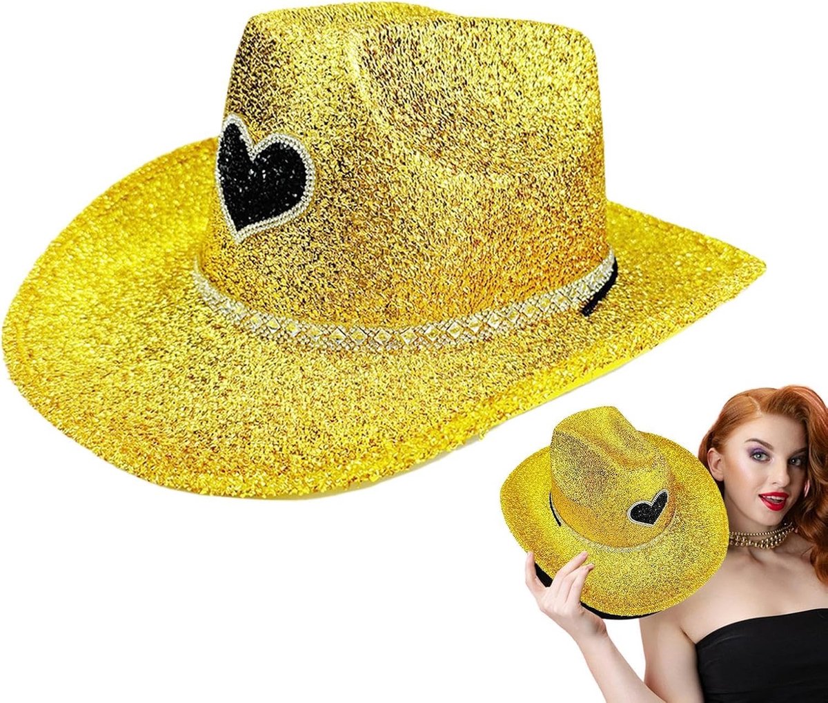 Cowboyhoed - westerse cowgirlhoed met brede rand disco | verkleedrekwisieten, kostuumaccessoires voor Halloween verjaardagsfeestje