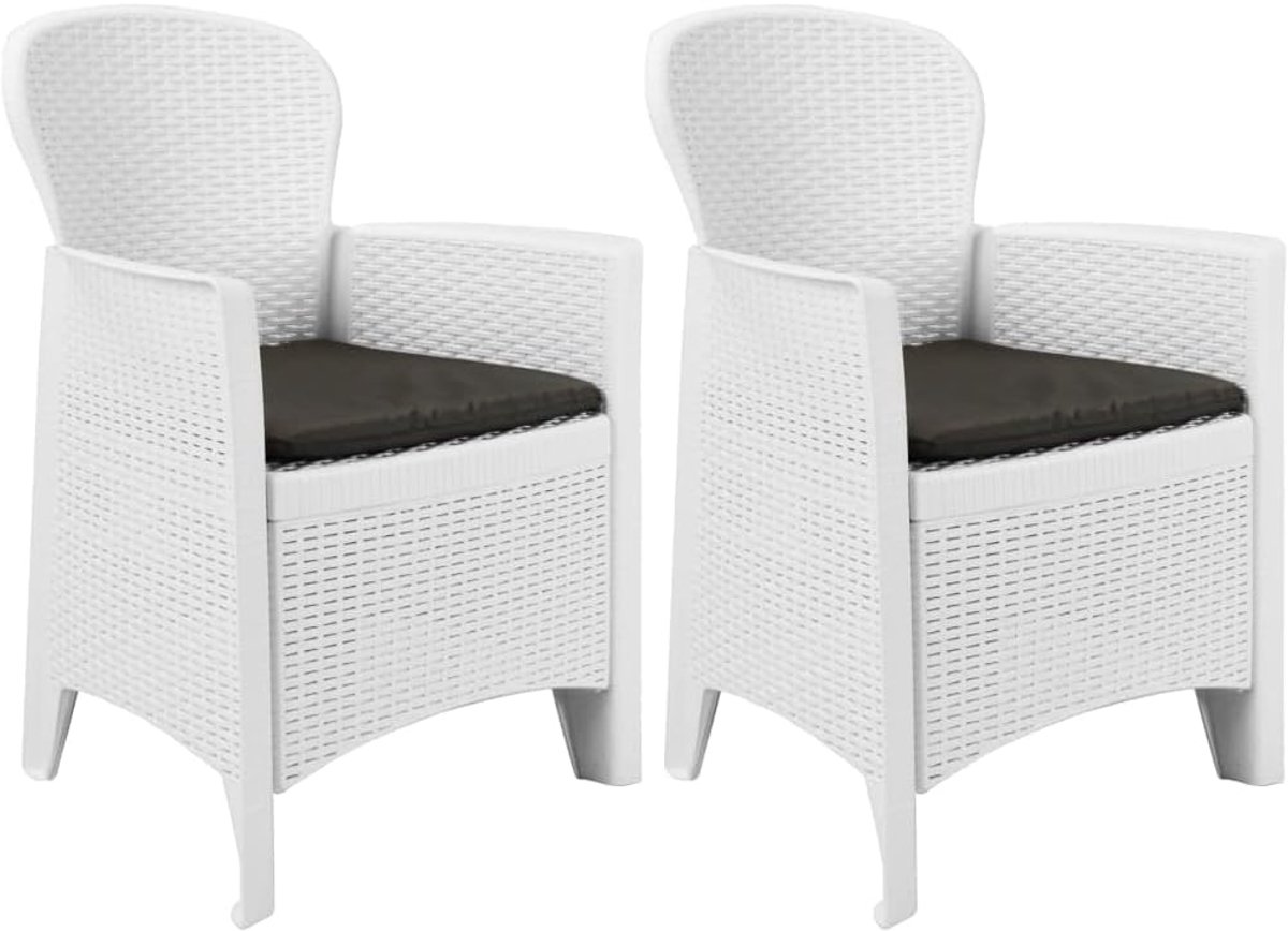 2 stuks tuinstoelen met kussen, wit, kunststof, rotanlook, balkonstoel, vrijetijdsstoel, terrasstoel, terrasstoel, terrasstoel, terrasstoel, terrasstoel, terrasstoel, terrasstoel, terras of
