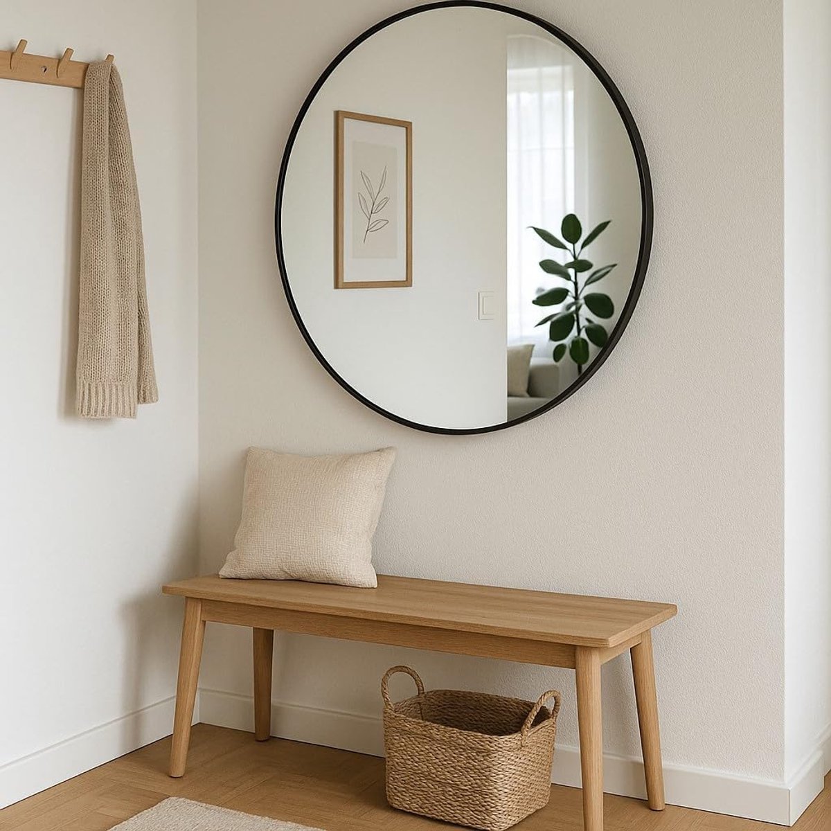Spiegel Noor, metalen frame, Ø 80 cm (zwart)