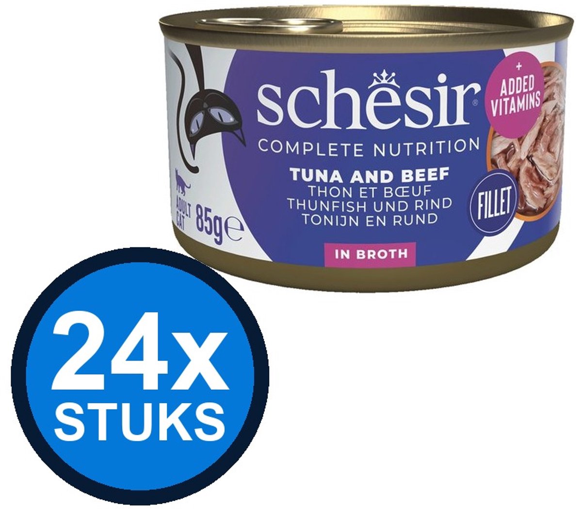 24x Schesir - Tonijn & Rund in Bouillon - Kattenvoer Natvoer - 85g