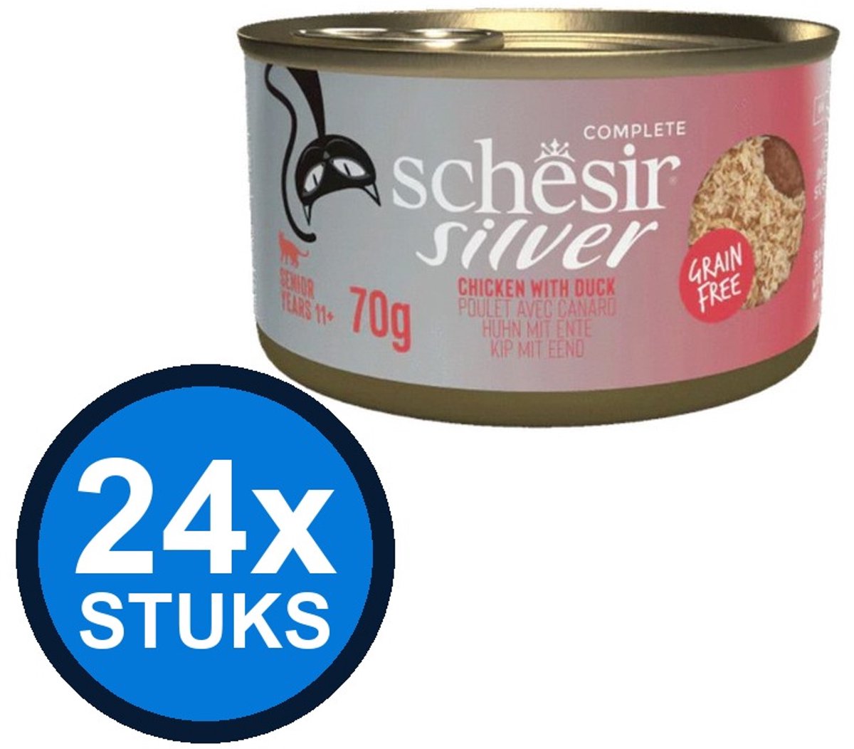 24x Schesir - Silver Senior - Kattenvoer - Mousse in blik - Kip & Eend & Fillets - 70g