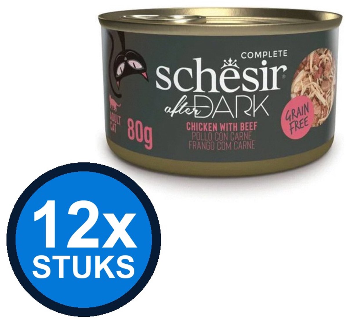 12x Schesir After Dark - Kip & Rund in Bouillon - Kattenvoer Natvoer - 80g