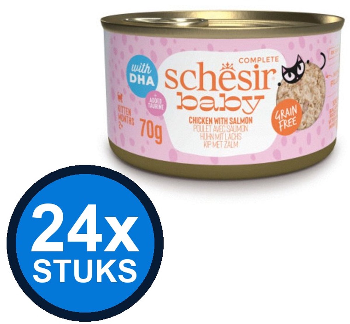 24x Schesir - Baby Kitten - Kattenvoer - Bouillon in blik - Kip & Zalm - 70g