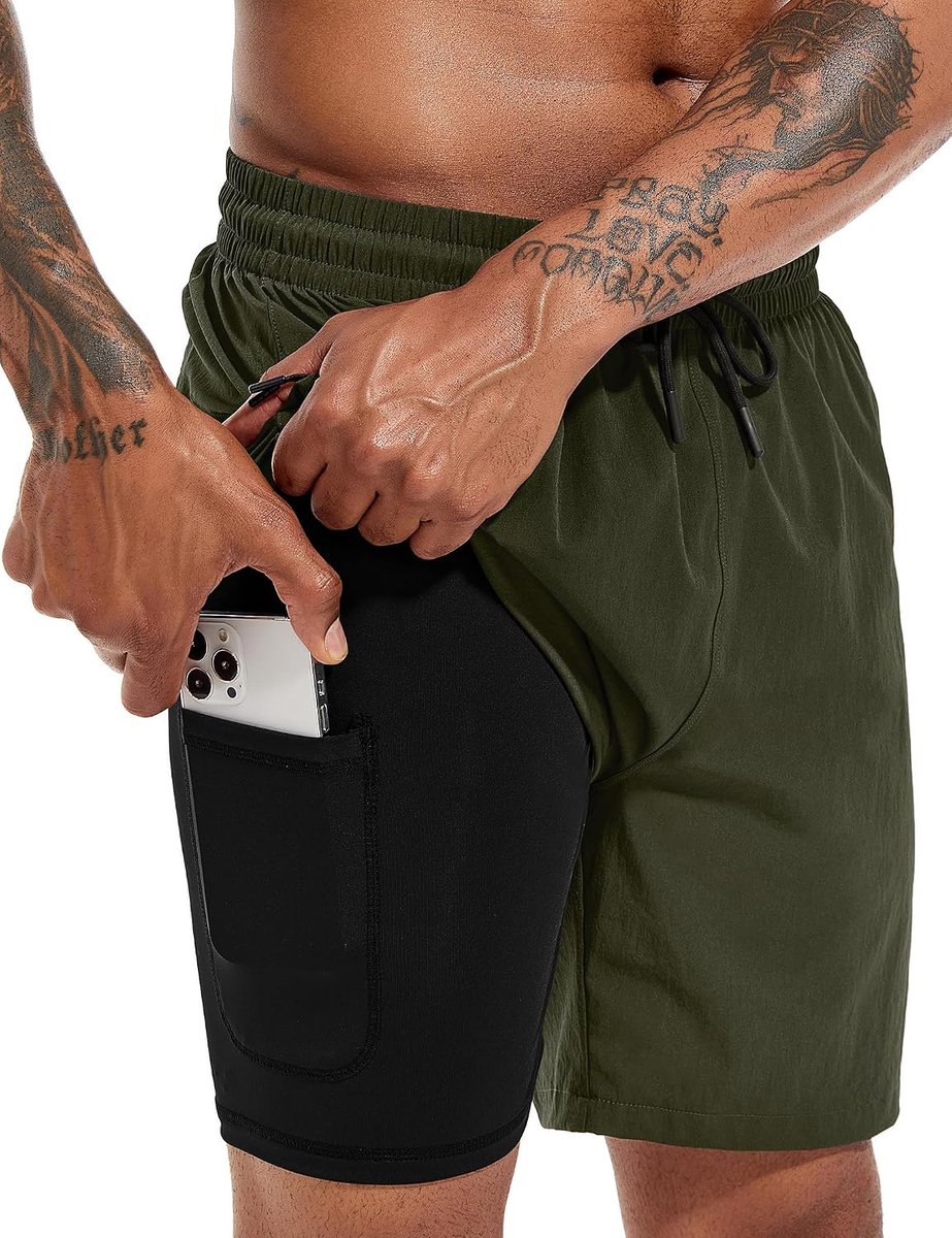 Shorts, sneldrogend, zwembroek, strandshorts met zachte compressievoering en ritszak