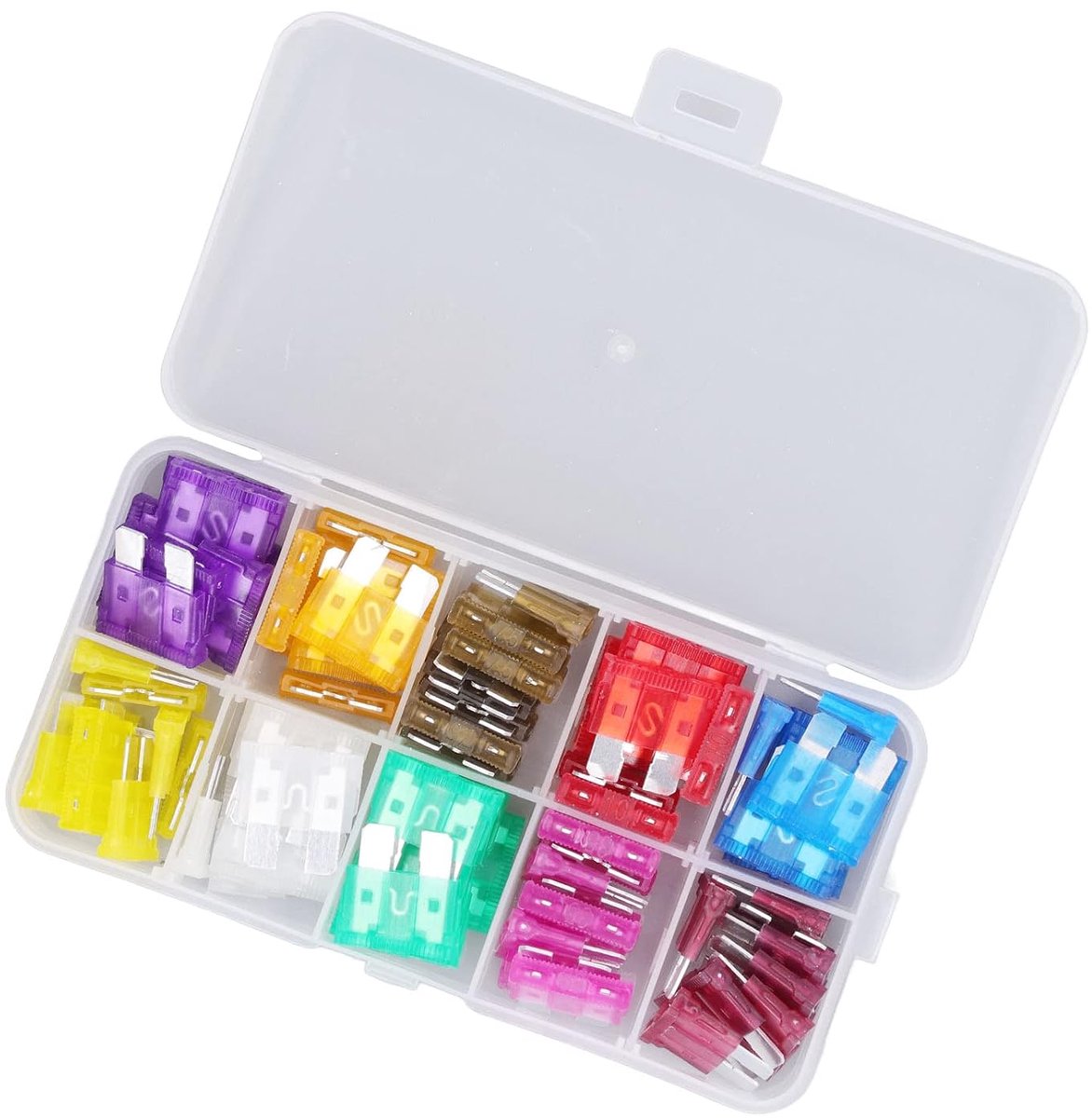80PCS Automotive Zekeringen Plug in Zekering 3A 5A 7.5A 10A 15A 20A 25A 30A 35A 40A Medium Size Assortiment Kit voor Auto Marine RV Motorfiets Zinklegering Plastic
