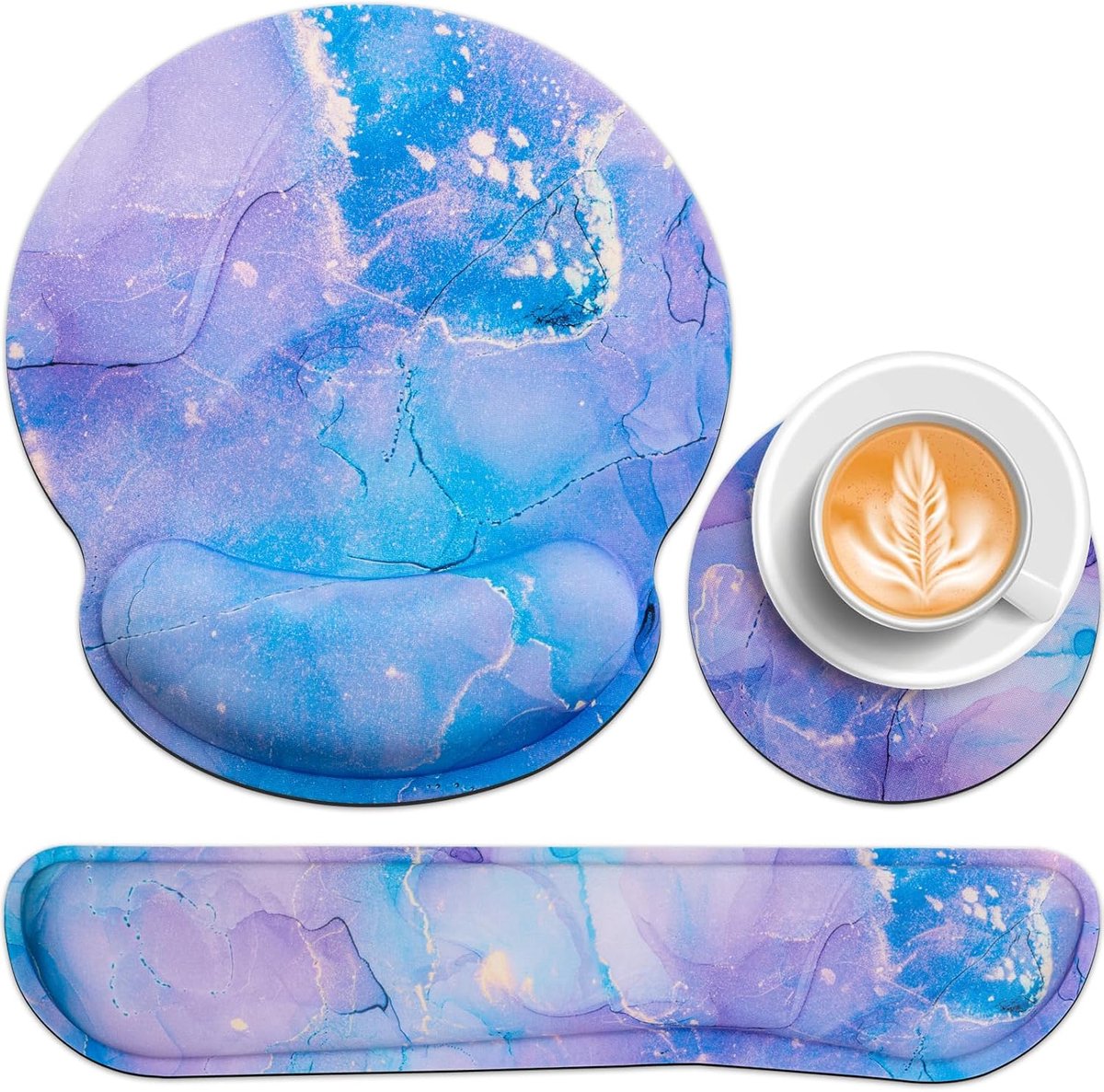 3-in-1 gelkussen + palmsteun, toetsenbord + cup, ergonomische muismat met traagschuim, pijnverlichtend, antislip, voor thuis en op kantoor