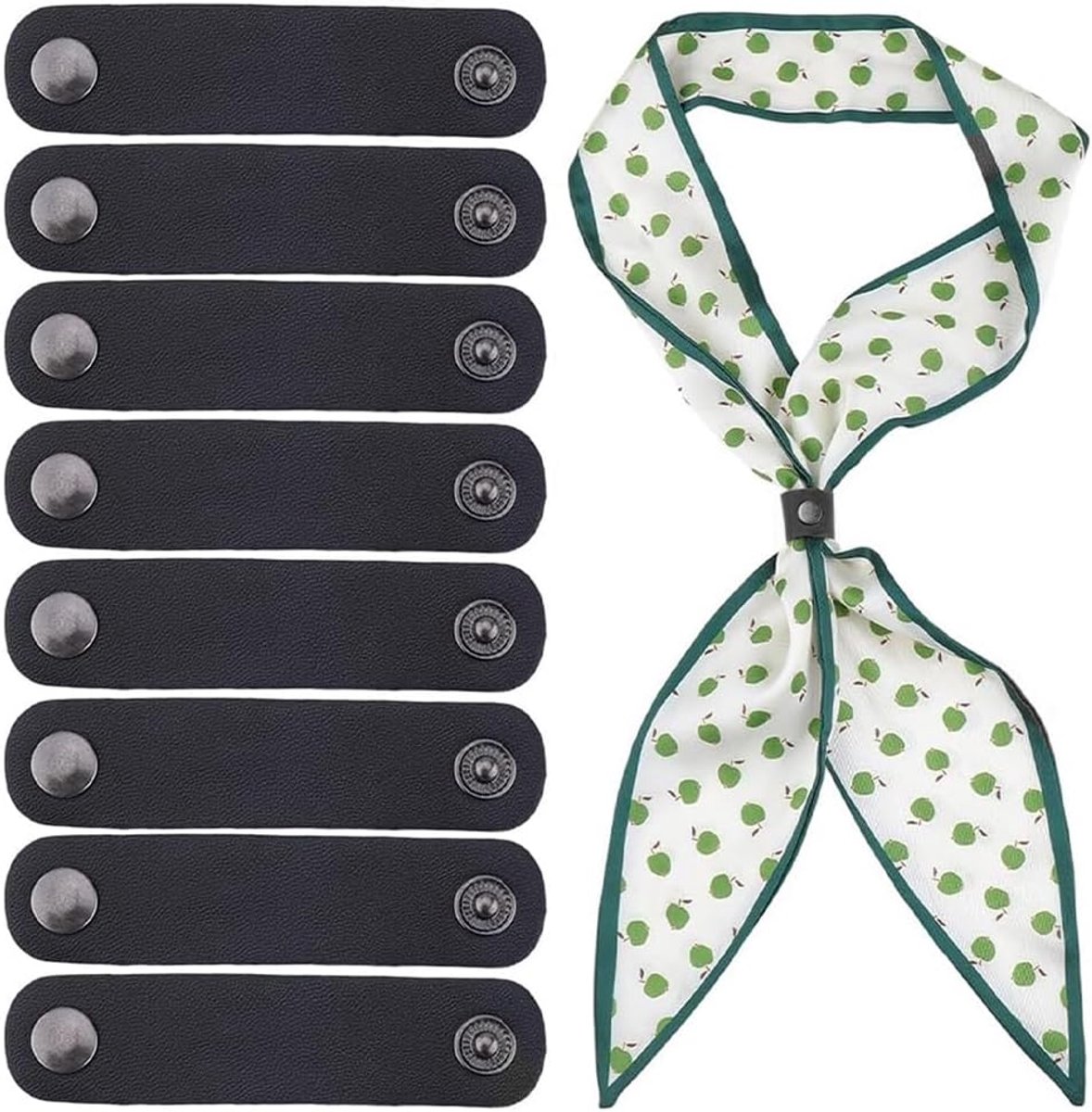 20 stuks zwarte PU-lederen gespringen, modieuze bandana, effen lederen sjaal, sjaalclip, accessoires voor stropdas, band, halsdoek, sjaal
