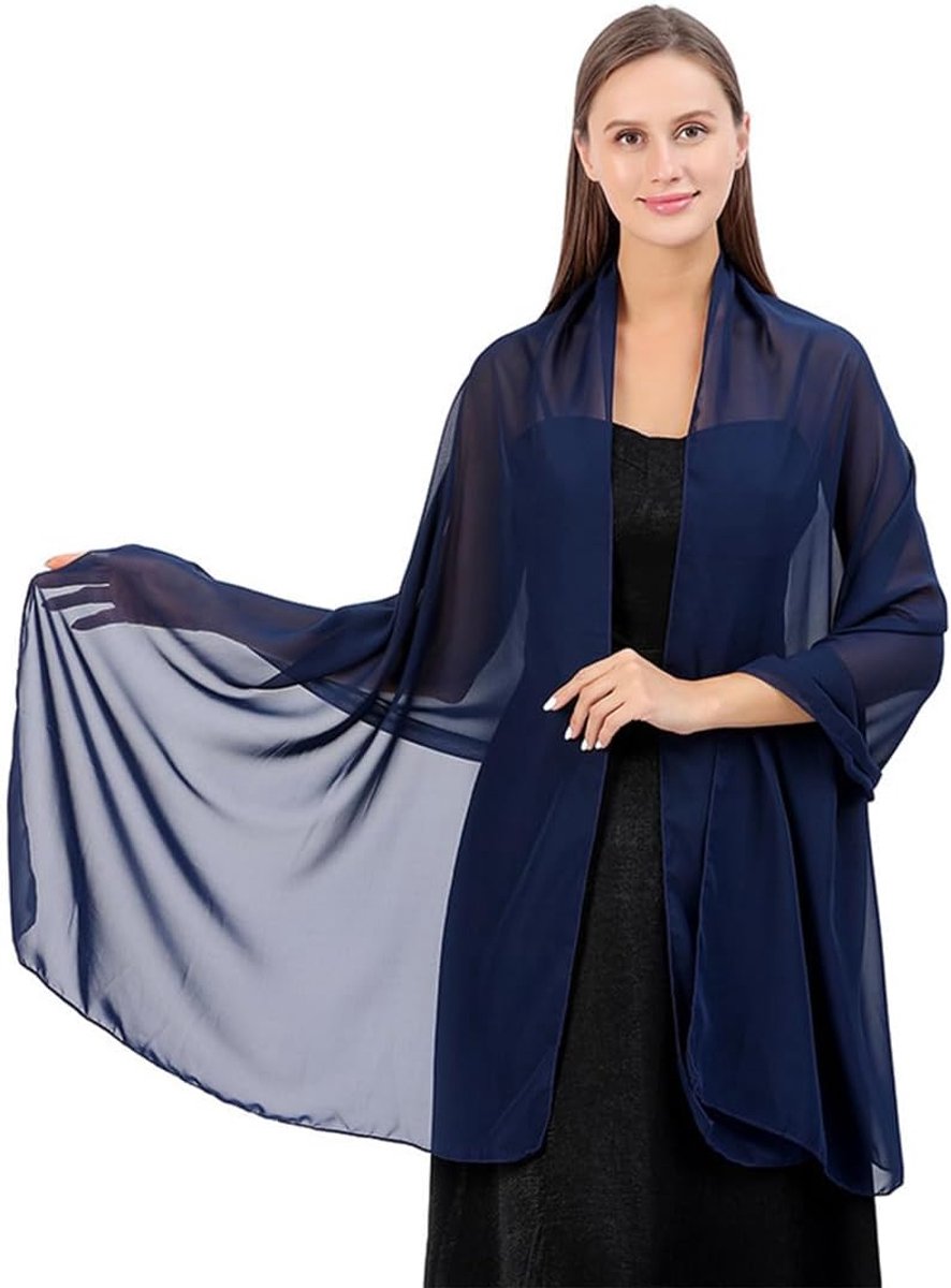 1 elegante blauwe chiffon sjaal, 200 cm lang, 70 cm breed, voor ceremonie, theater, avond, winter
