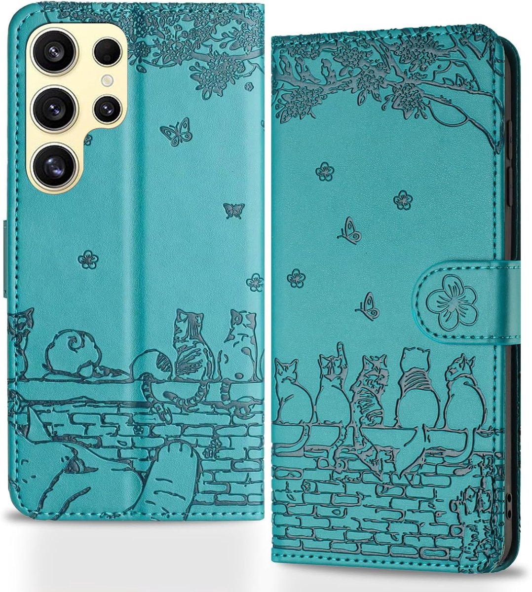 telefoonhoes voor Samsung Galaxy S22 Ultra 5G, Zaunkatzen inklapbare hoes, Geprägtes PU-leer portemonnee beschermhoes tas flip case, Magnetische inklapbare hoes met kaartvak standfunctie