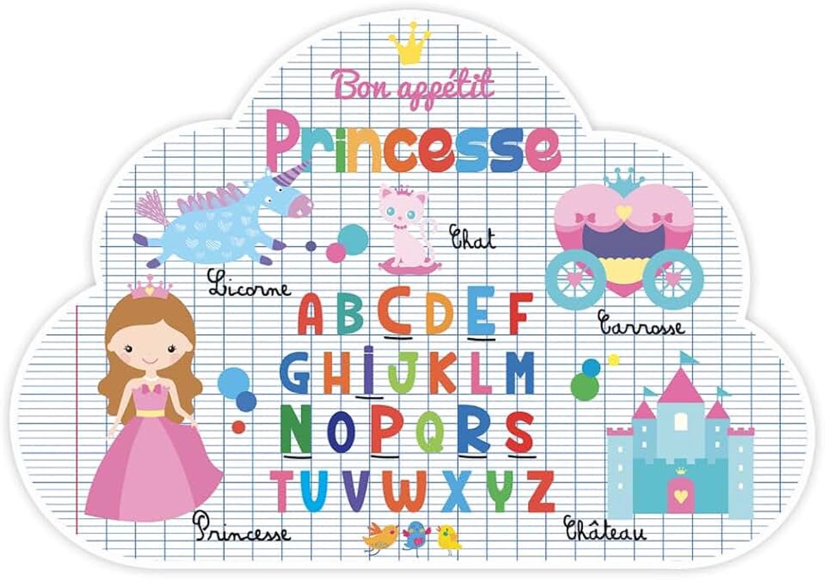 Autres Anderen lezen en vertellen Placemat met voornaam Cloud Princess Design (voor- en achterkant) 29 x 41 cm