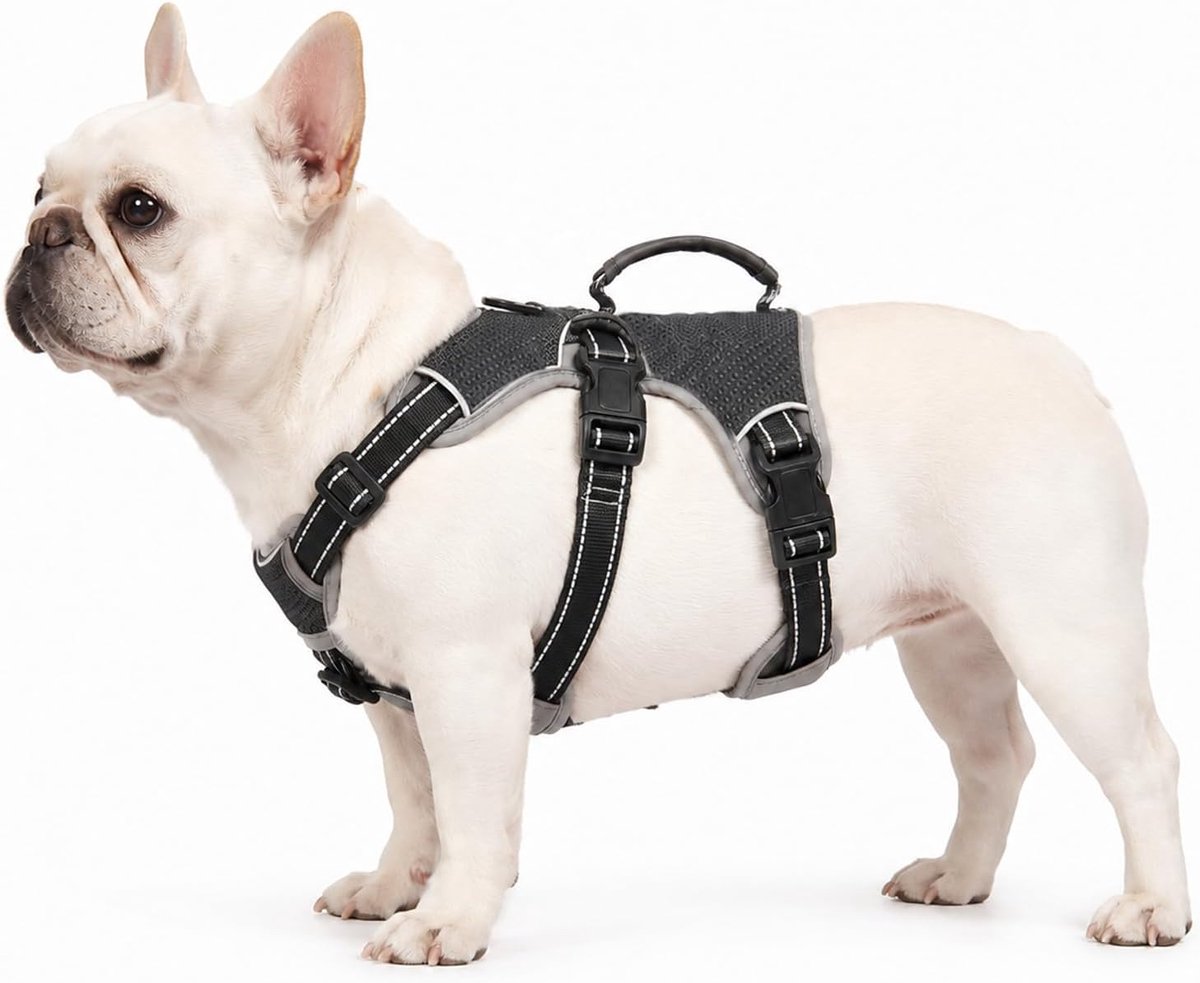 Hondentuigje voor meervoudig gebruik, ontsnappingsbestendig, trekt niet, reflecterend, verstelbaar vest met duurzame handgreep, uitlaatharnas voor grote of actieve honden (zwart, M)