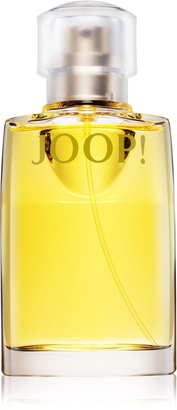 Joop! Femme Eau de Toilette 100 ml in een glazen fles met een zilverkleurige dop. De vloeistof is lichtgeel.