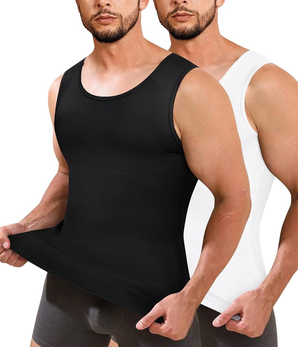 Set van 2 compressieshirt voor heren, shapewear, tanktop, afslankheid, bodyshaper, afslankband, buiksport, fitness, tanktop
