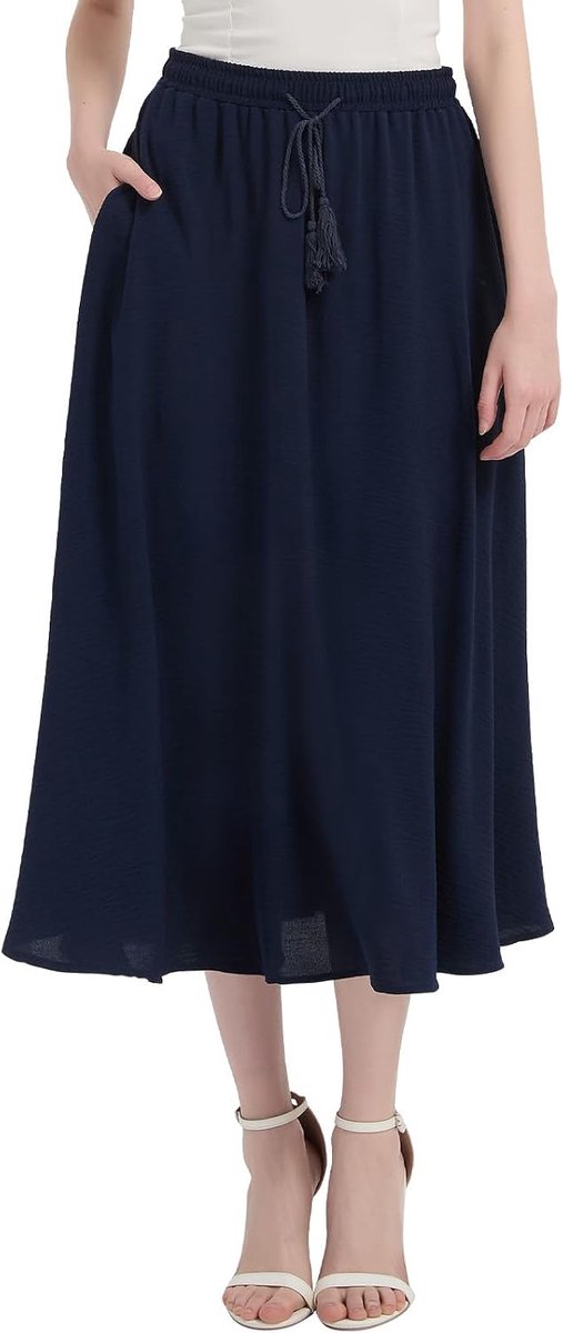 Damesrok met zakken en verstelbaar trekkoord, bohemian rok, zomer, voor vrije tijd, strand, feest, Blauw 02, S