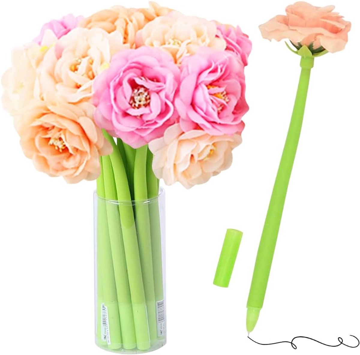 10 stuks creatieve bloemen pen kunstmatige chrysant balpen zwart 0,5 mm gel inkt balpen voor meisjes vrouwen leraar thuis kantoor school bureau decoraties, willekeurige kleur