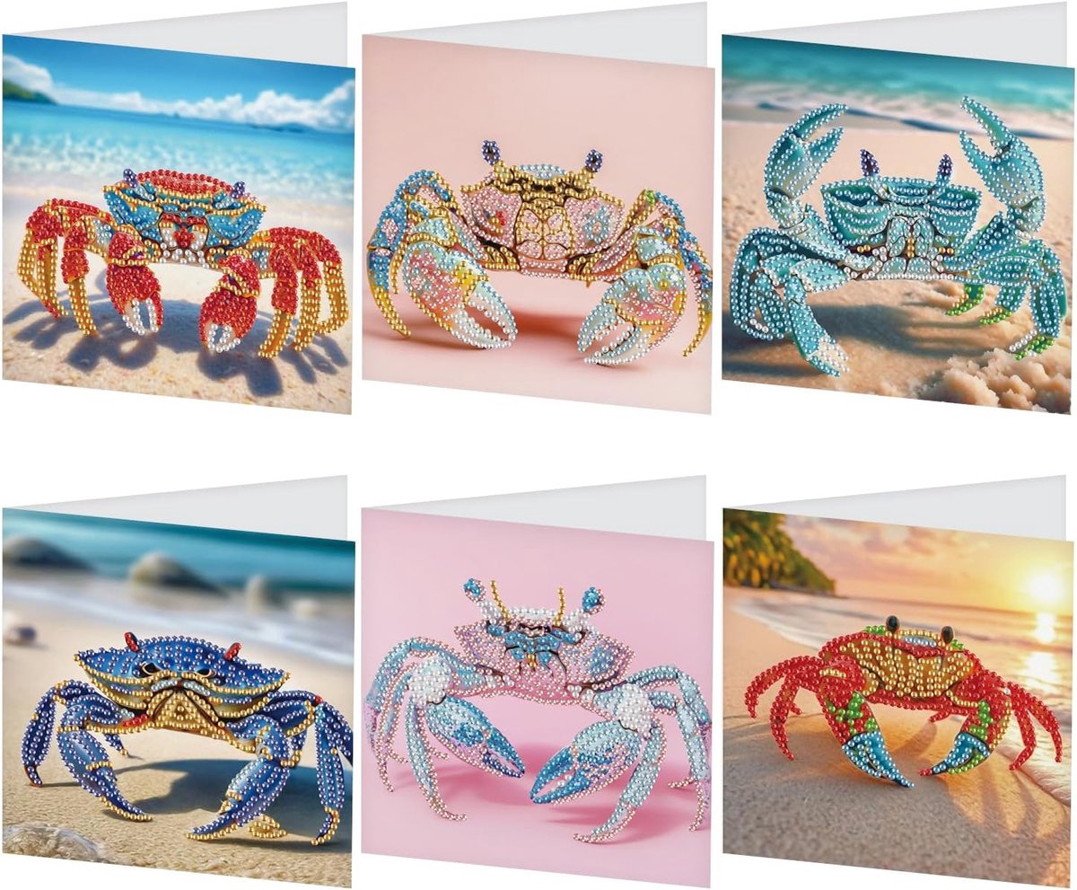 Diamond Painting Wenskaart, dier, 6 stuks, schilderen op nummer, verjaardagskaart, diamant, schilderij, wenskaarten, bedankkaarten, creatieve cadeaukaart met enveloppen, afscheidskaart voor