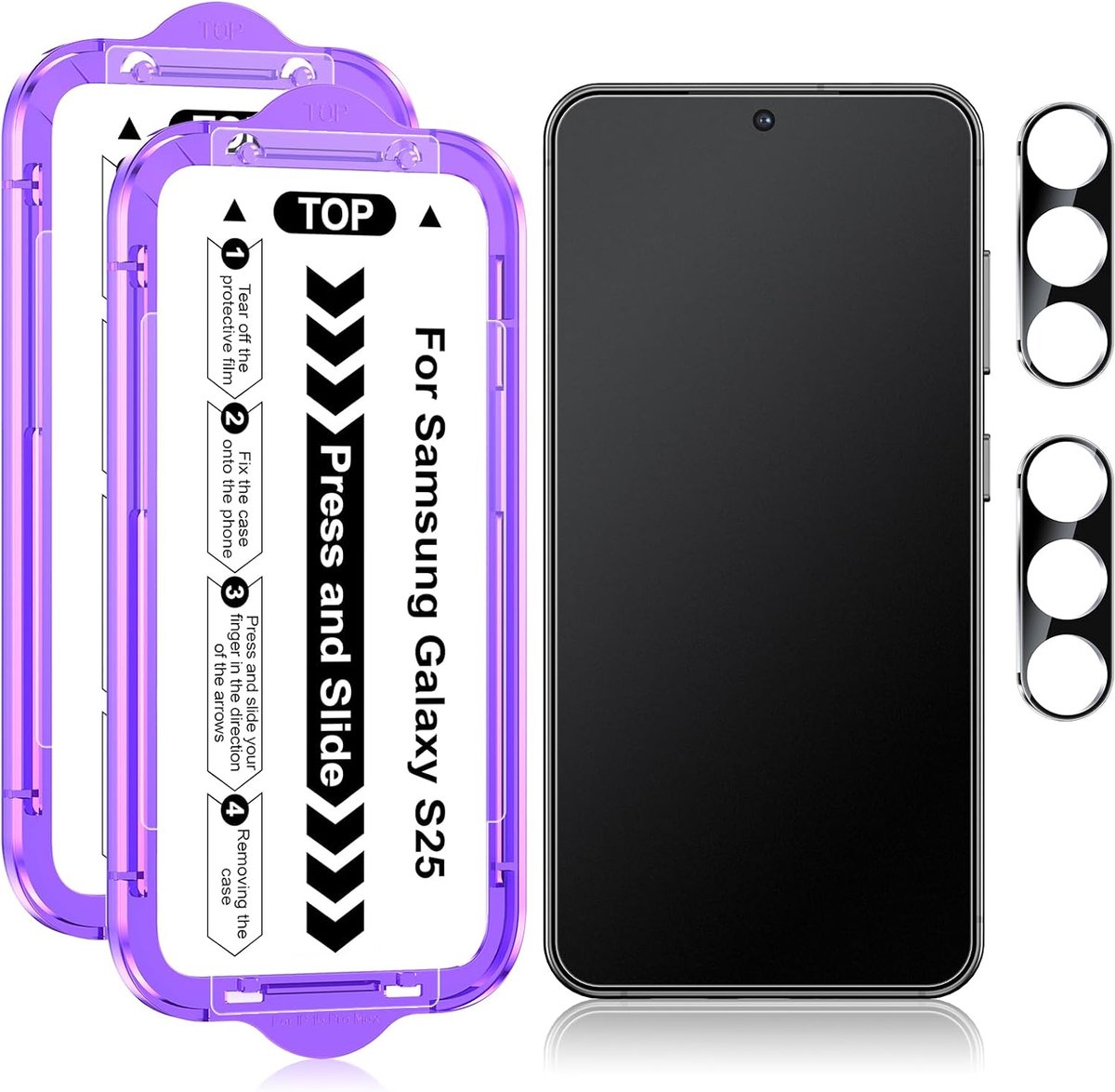 2-Stuks Matte Screen Protector voor Samsung Galaxy S25 6,2-Inch met 2-Stuks Camera Lens Beschermer, 9H Gehard Glas Film Schermbeschermer Matt Screenprotector, Anti-Vingerafdruk en Anti Glans