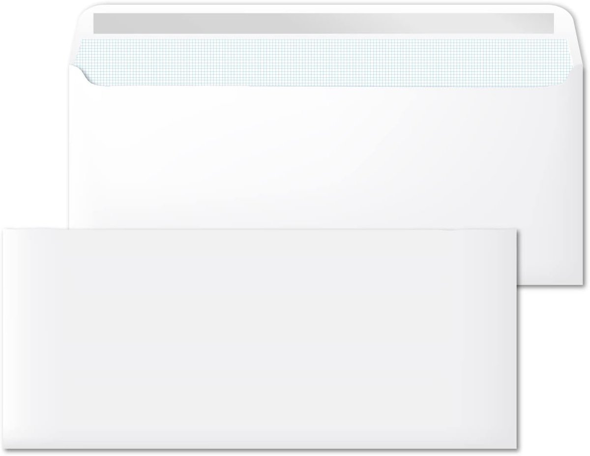 enveloppen, papieren enveloppen, Amerikaans papier zonder venster, enveloppen voor documenten, envelop met zelfklevende sluiting, wit papier, afmeting 220 x 110 mm - SIDI (50 stuks)