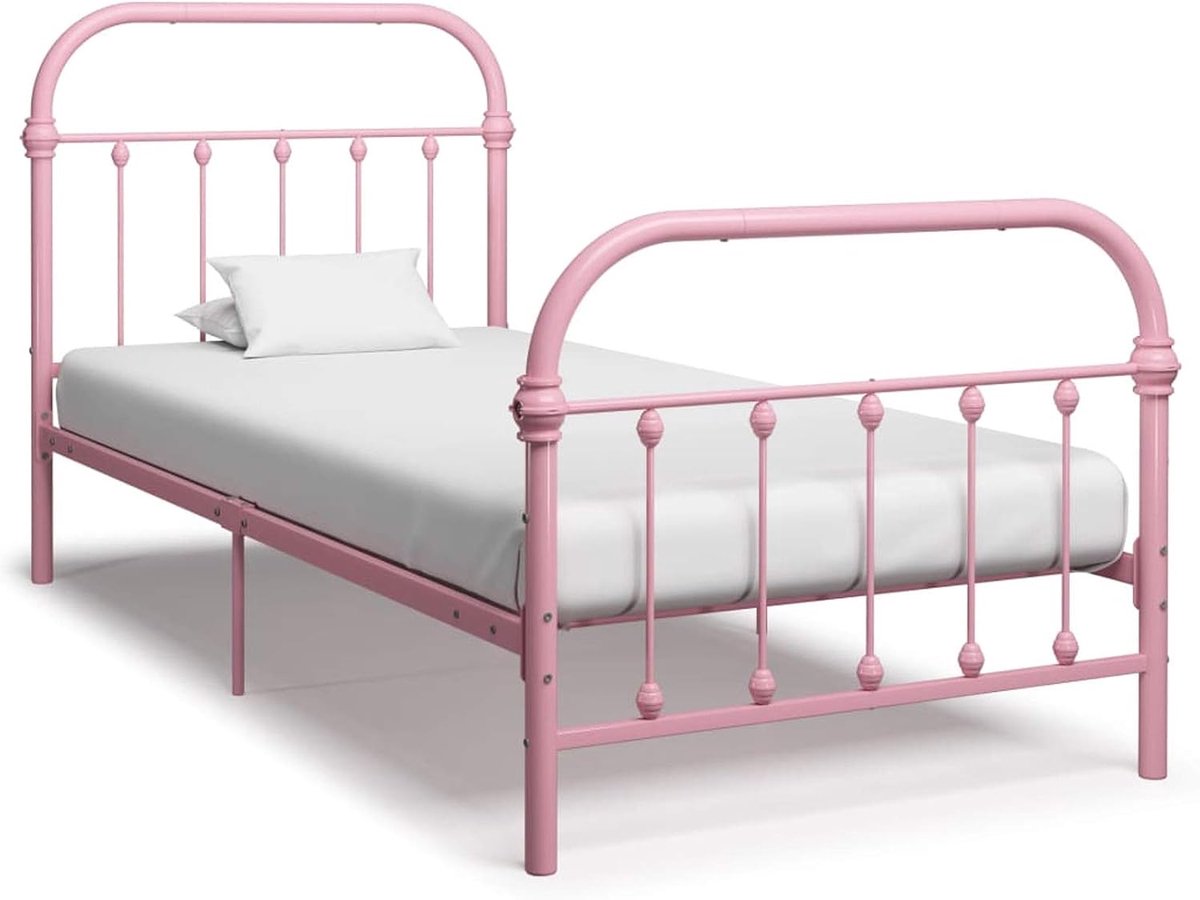 Bedframe metalen bed slaapkamer bed logeerbed bedframe van metaal slaapkamer meubilair lattenbodem roze metaal 90 x 200 cm