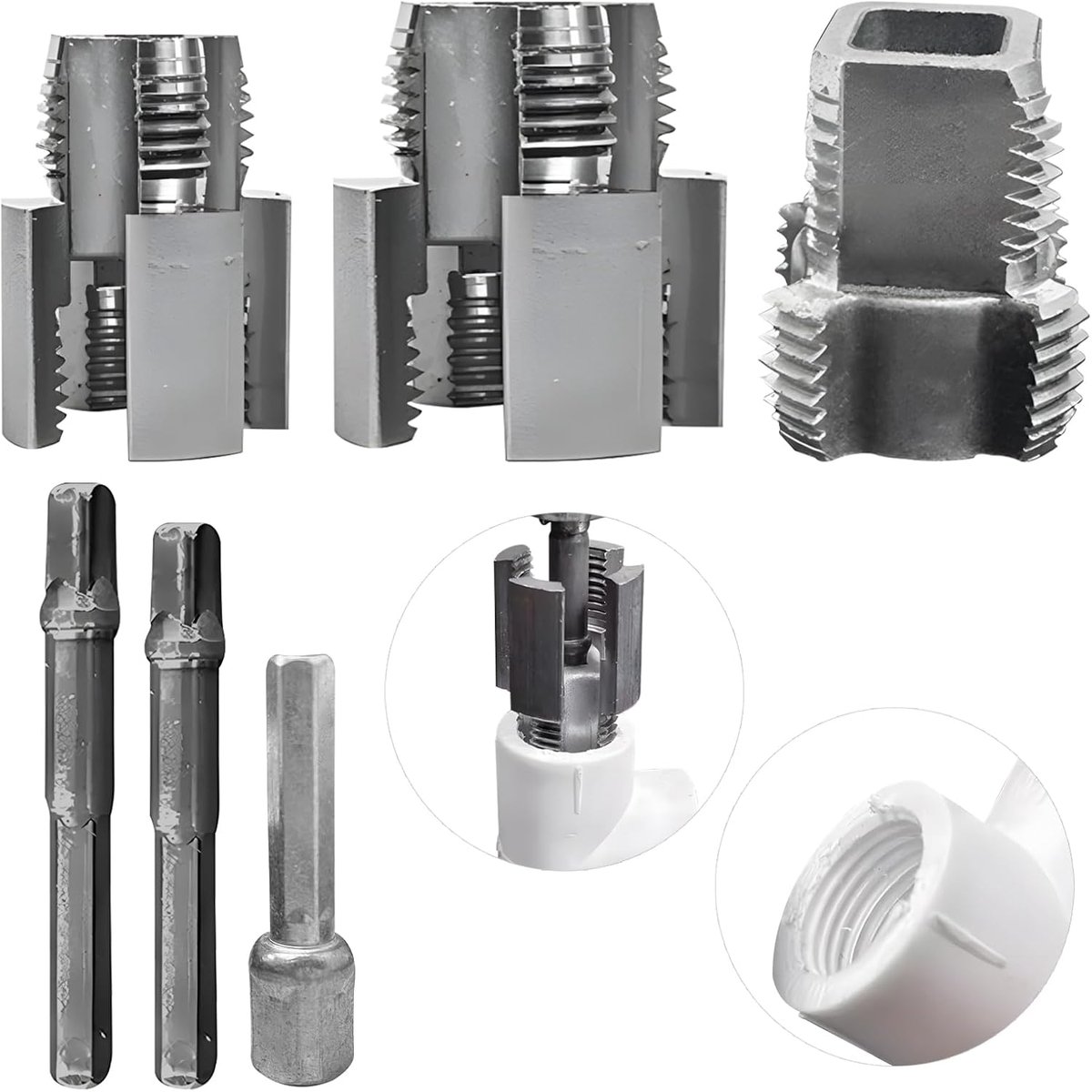 3 stuks pijpdraadgereedschapset – 2 interne en externe binnenschroefdraden voor twee doeleinden + 1 reparatiegereedschap voor binnendraad – geschikt voor PPR, PVC, kunststof, MPP-buizen – 1/2 inch