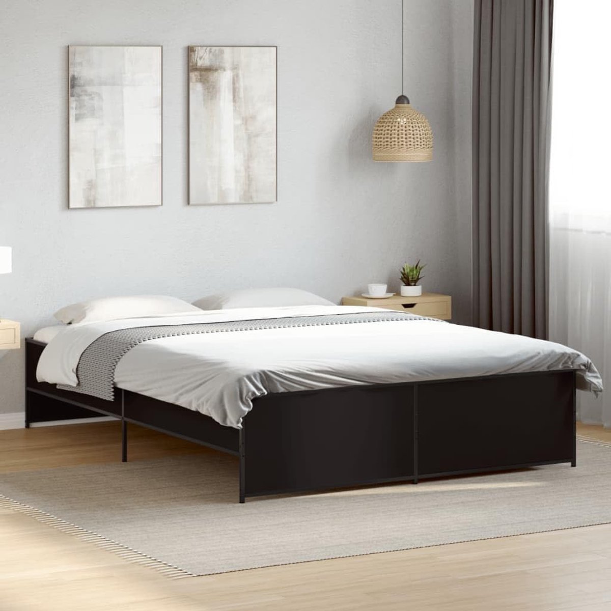 Hout metalen poten lattenbodem Zwart 160x200 cm
