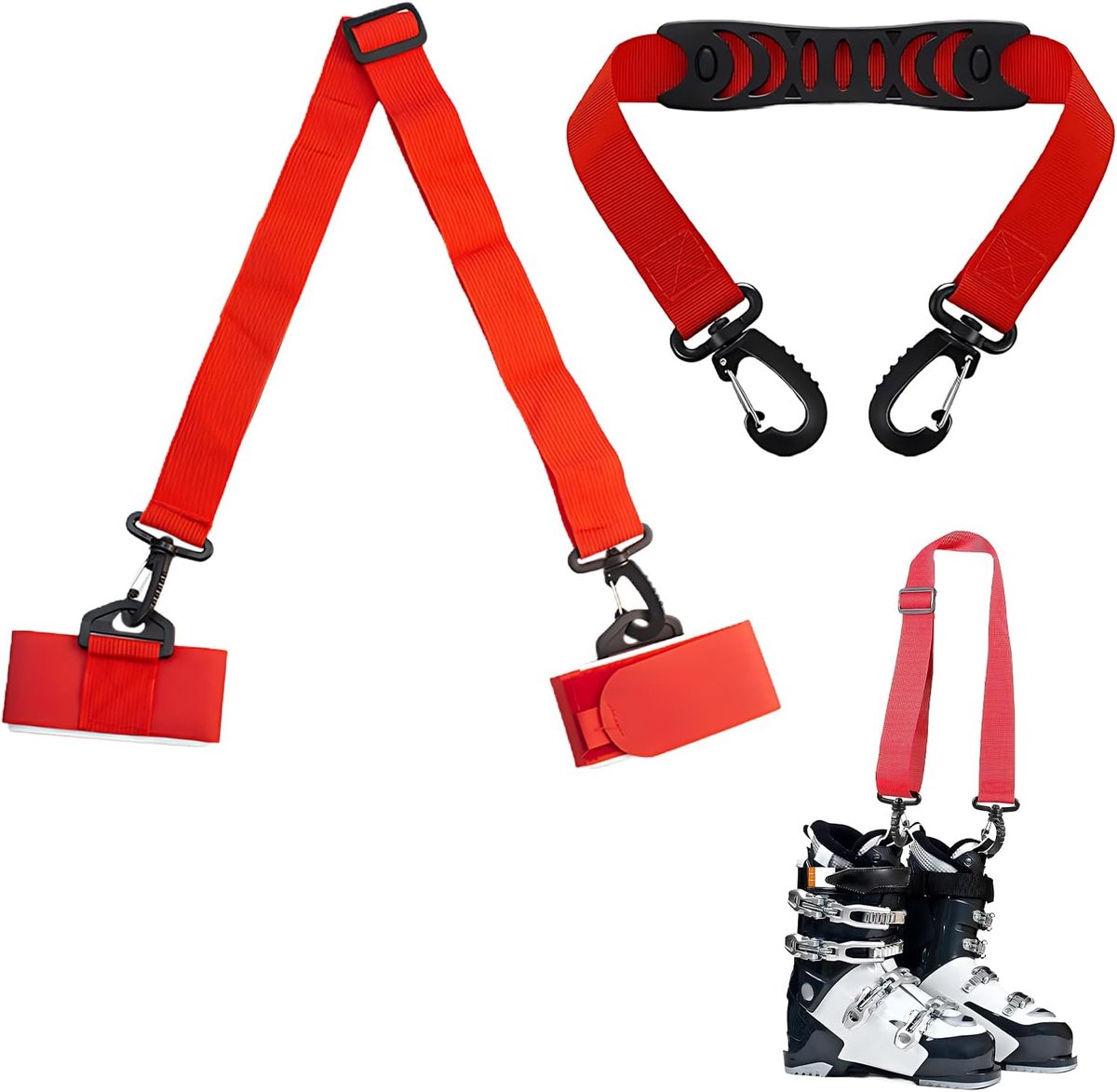 Skiriemen set ski-accessoires 2 stuks – rood – verstelbare ski drager en skischoen draagband – nylon draagriem voor skiën en winterreizen