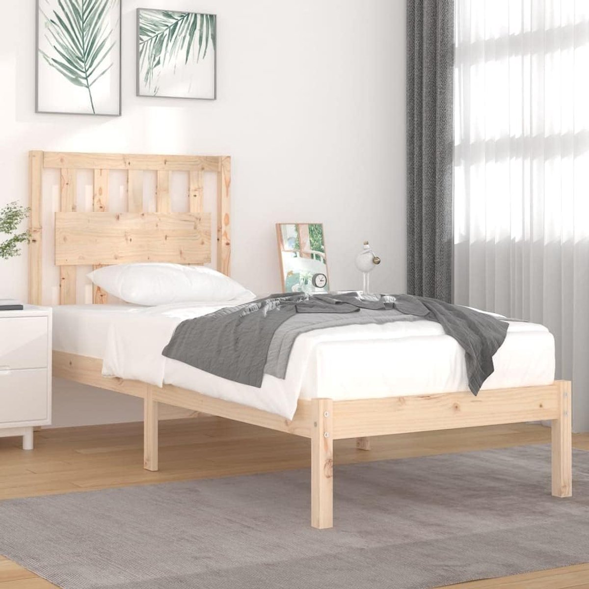 Massief grenenhout hoofdbord met rugsteun klassiek hout naturel 90x190 cm