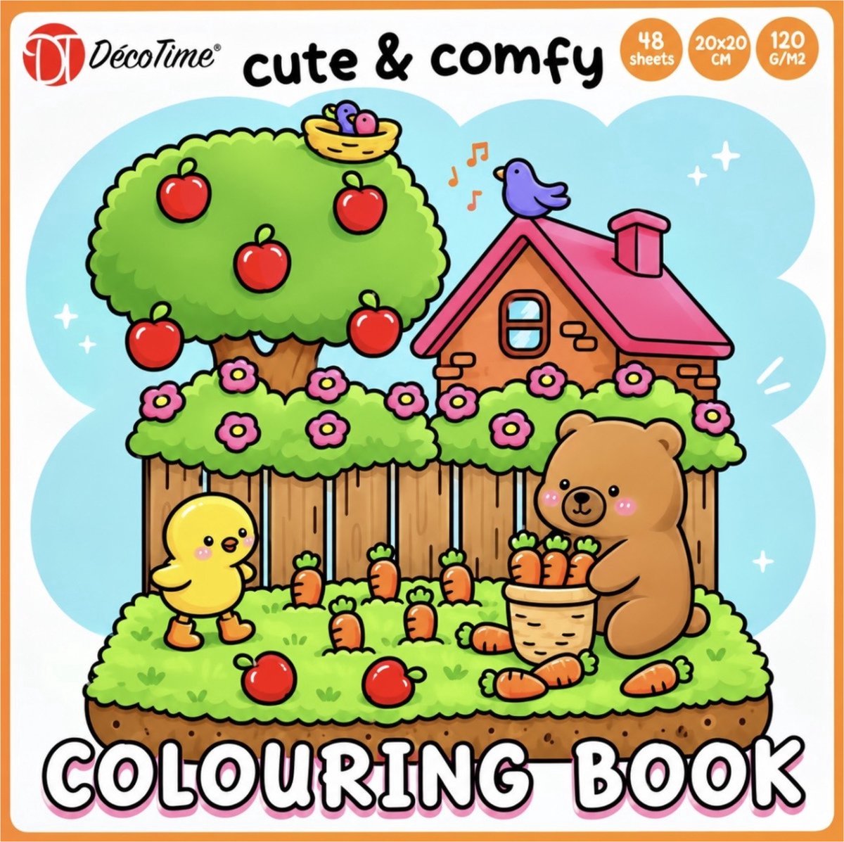 Decotime Cute & Comfy - Oranje - Cozy kleurboek voor volwassen - 48 Kleurplaten - 20 x 20 cm - Dik Papier - Kleurboek volwassenen - Cozy Coloring Book - Cozy Kleurboek - Cozy Coloring - Cozy Europe - Little Corner - Fuzzy Hygge - Cozy Christmas
