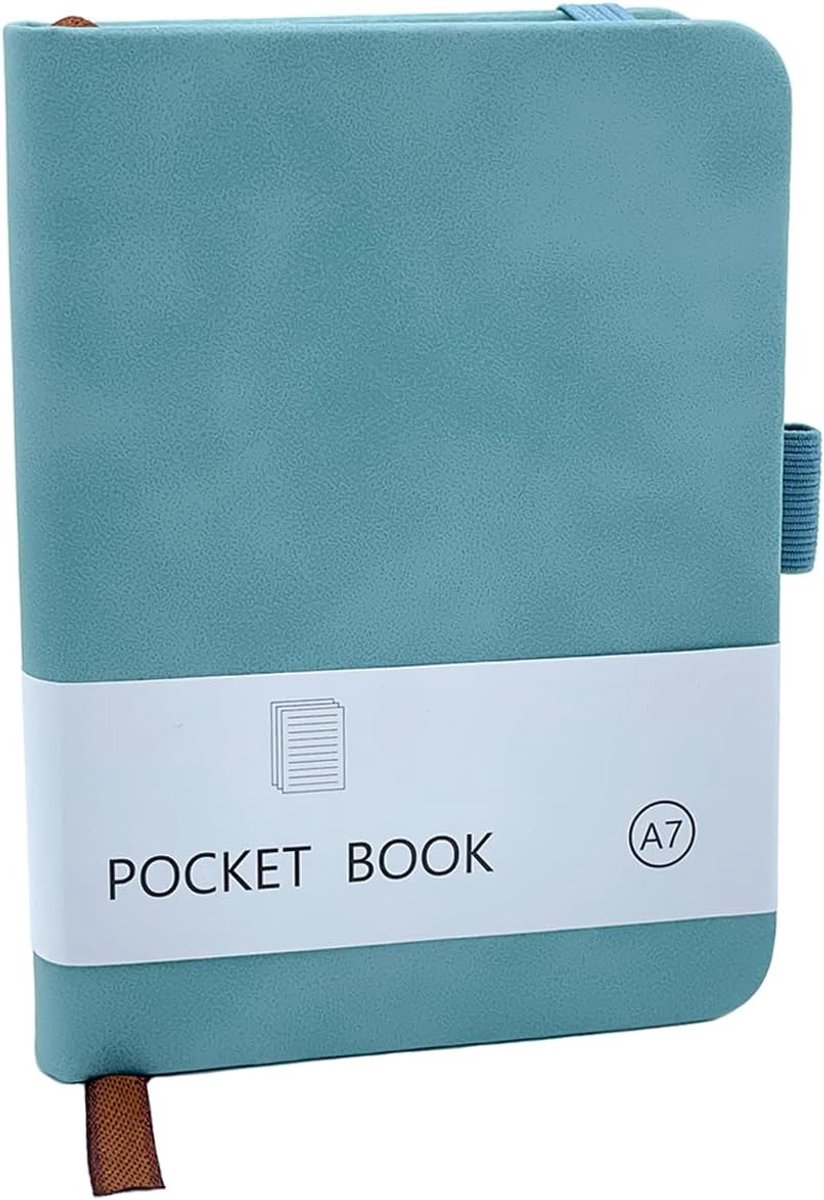 Notitieboek klein A7, zak-notitieboek met elastische sluiting, mini-notitieboeken met penhouder, vakken voor studentendagboek, kantoorwerk (blauw)